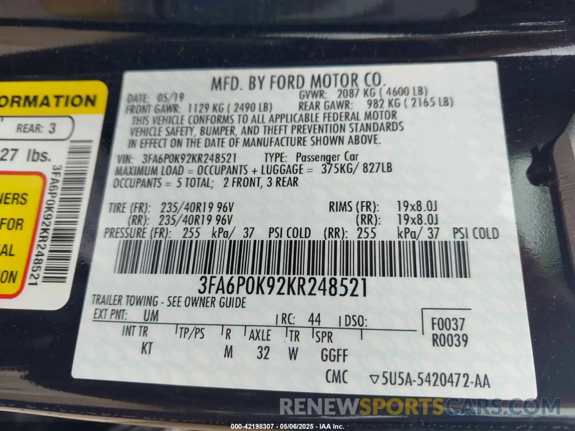 9 Фотография поврежденного автомобиля 3FA6P0K92KR248521 FORD FUSION 2019