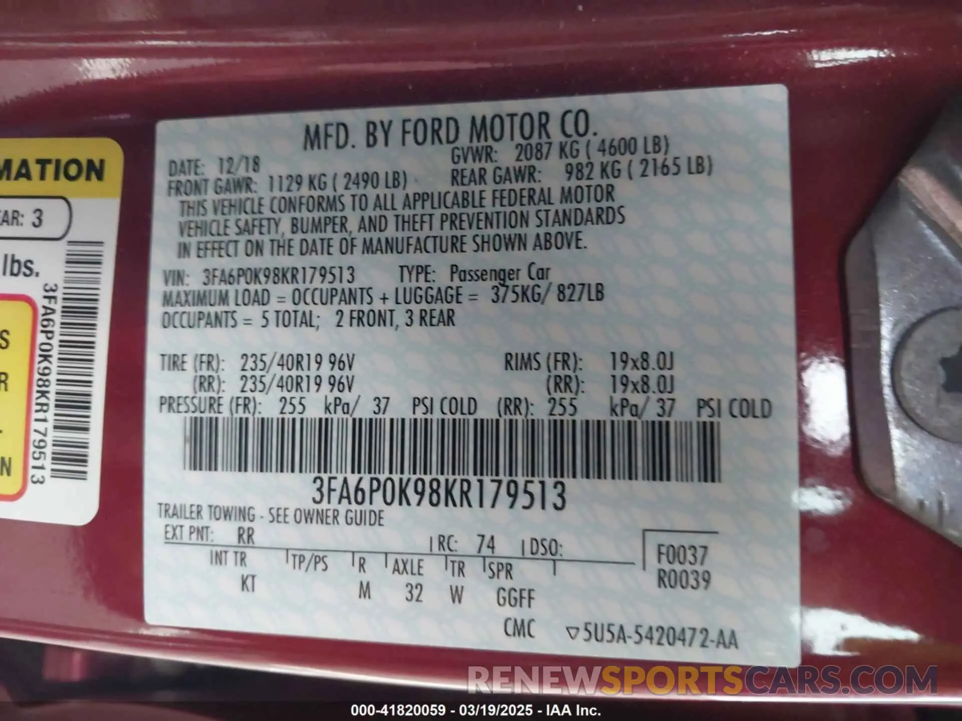 9 Photograph of a damaged car 3FA6P0K98KR179513 FORD FUSION 2019