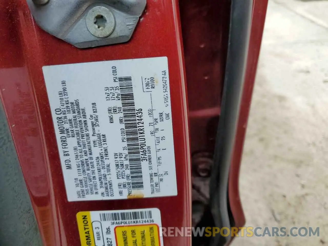 13 Photograph of a damaged car 3FA6P0LU1KR124436 FORD FUSION 2019