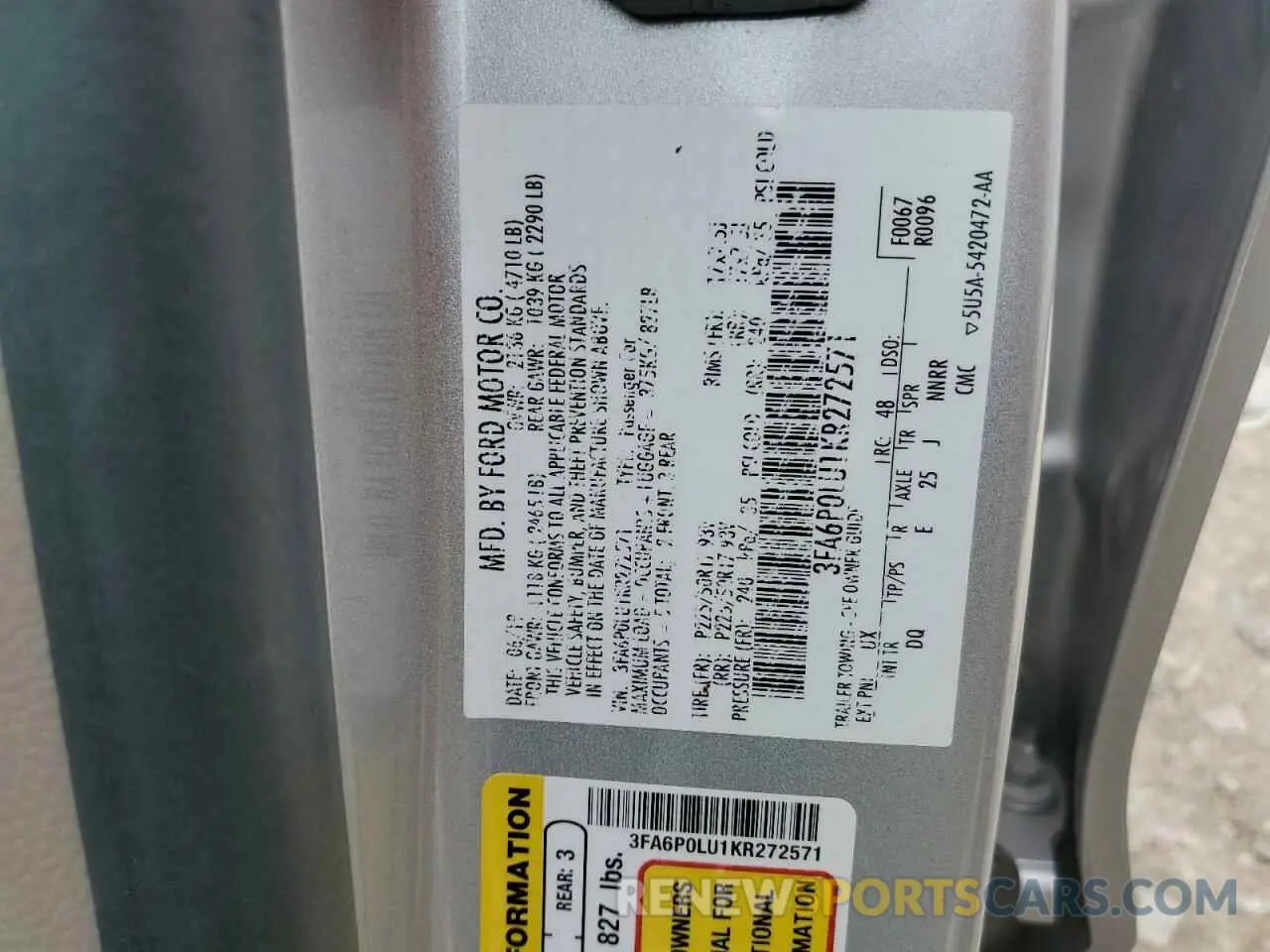 14 Фотография поврежденного автомобиля 3FA6P0LU1KR272571 FORD FUSION 2019
