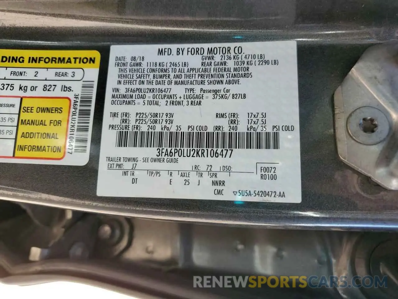 12 Photograph of a damaged car 3FA6P0LU2KR106477 FORD FUSION 2019