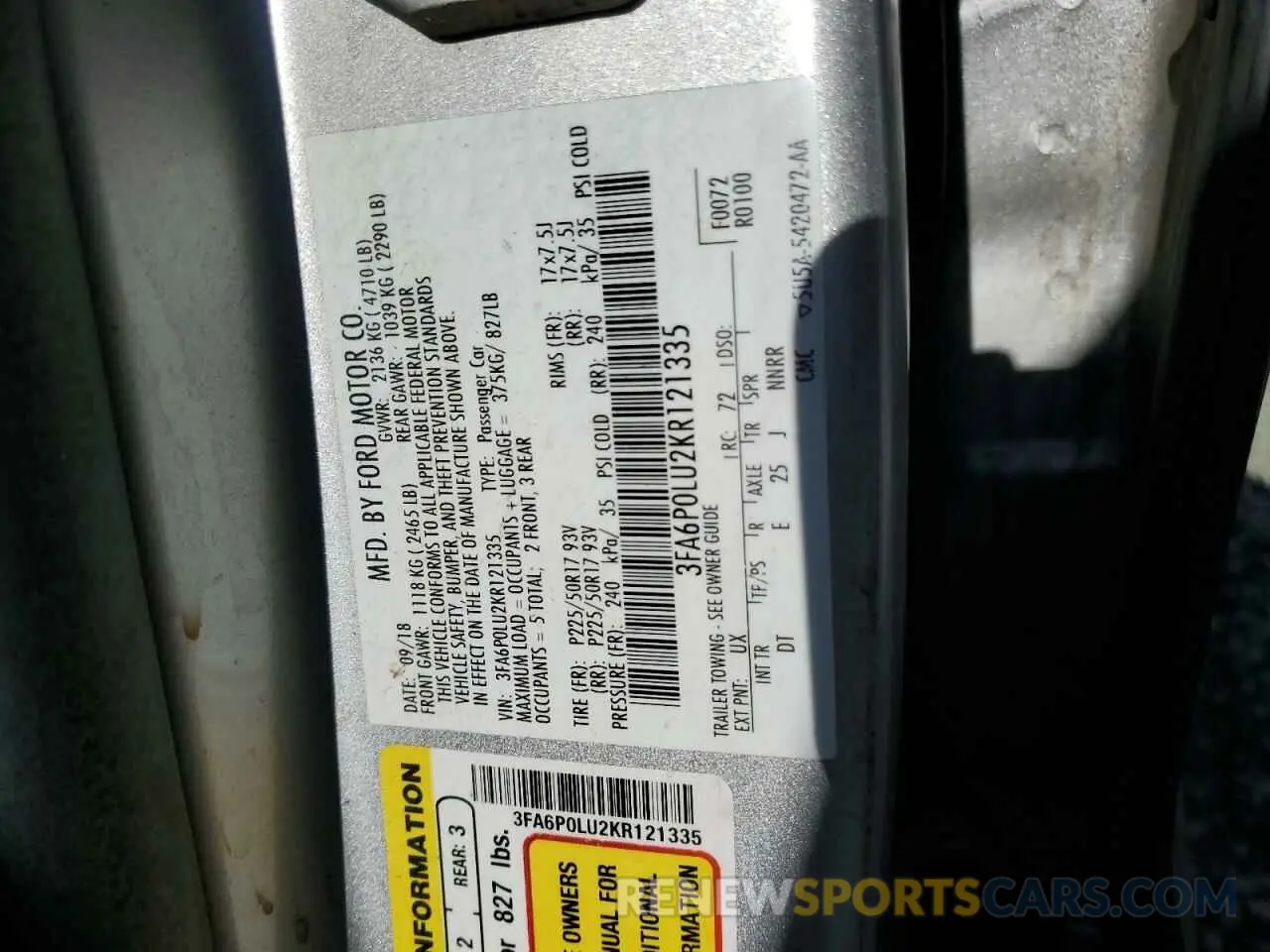 13 Photograph of a damaged car 3FA6P0LU2KR121335 FORD FUSION 2019