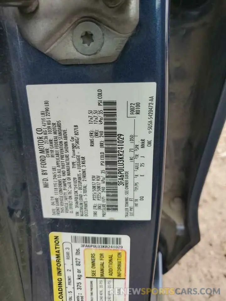 12 Фотография поврежденного автомобиля 3FA6P0LU3KR241029 FORD FUSION 2019