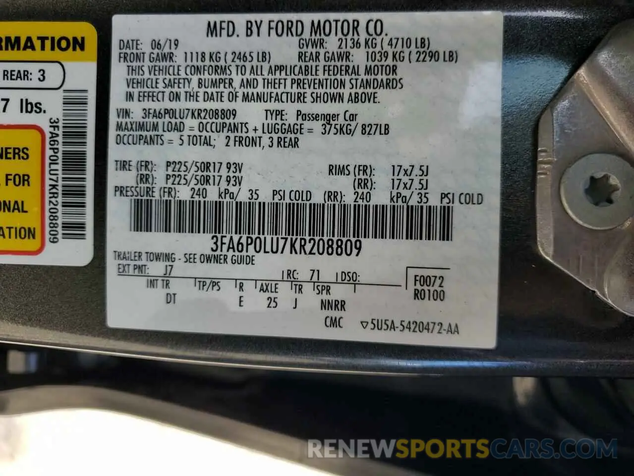 12 Photograph of a damaged car 3FA6P0LU7KR208809 FORD FUSION 2019