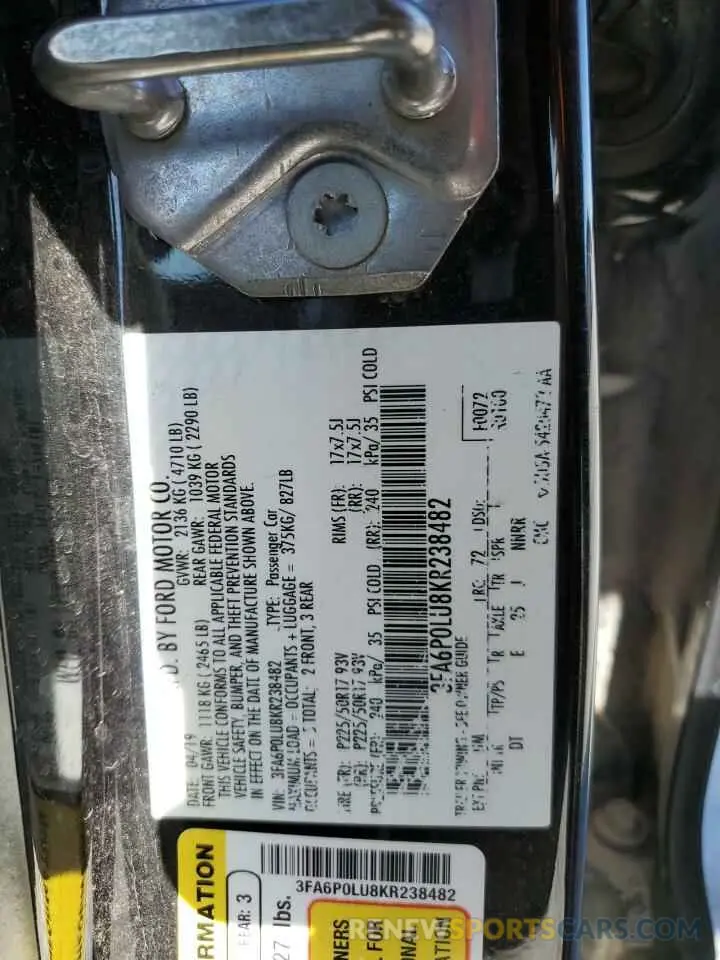 13 Фотография поврежденного автомобиля 3FA6P0LU8KR238482 FORD FUSION 2019