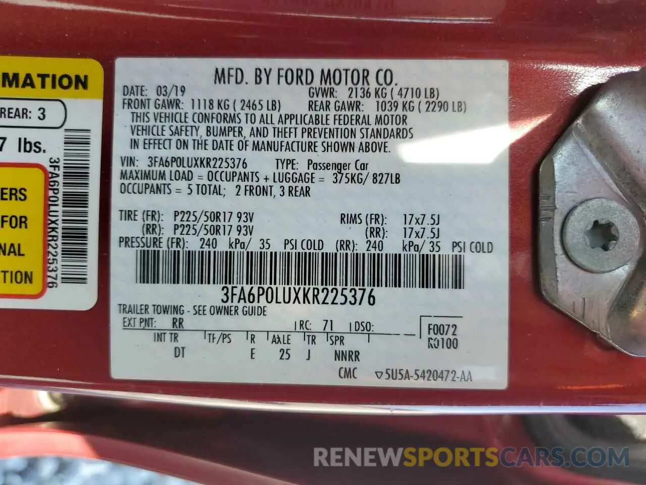 12 Фотография поврежденного автомобиля 3FA6P0LUXKR225376 FORD FUSION 2019