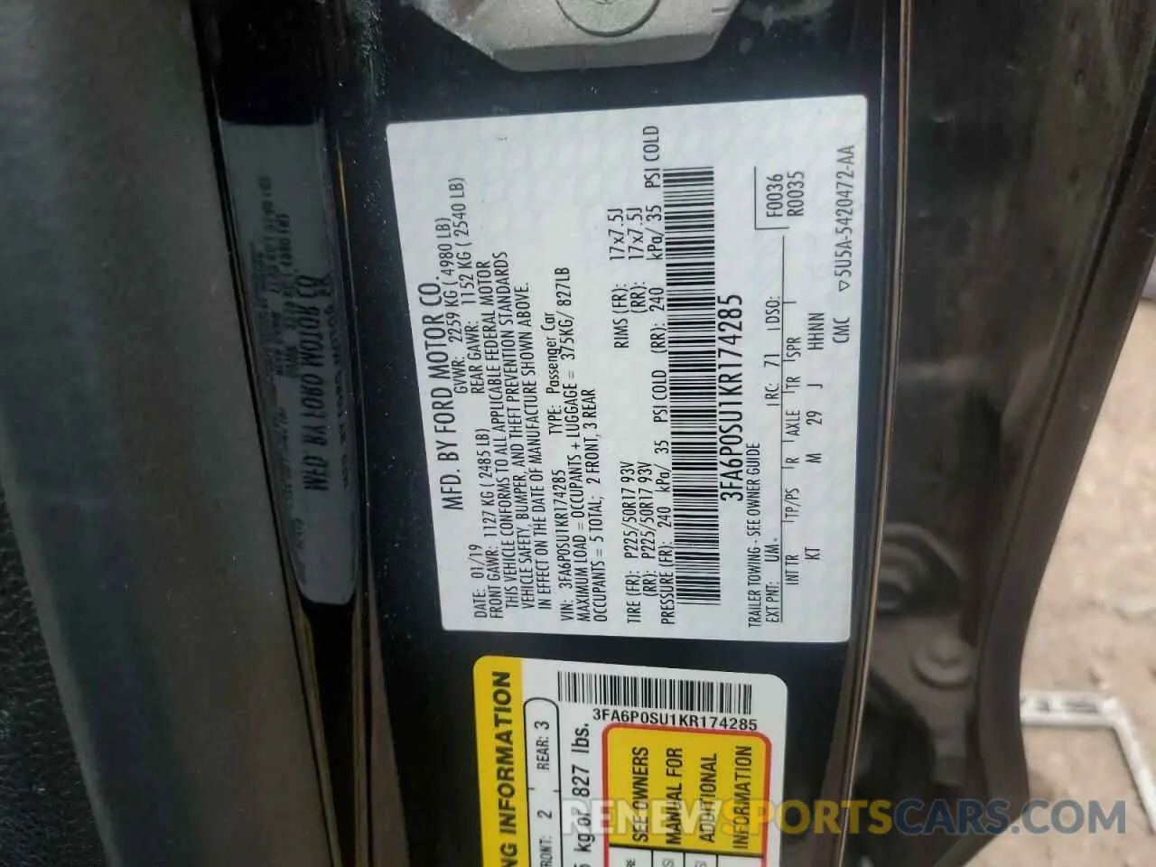 13 Фотография поврежденного автомобиля 3FA6P0SU1KR174285 FORD FUSION 2019