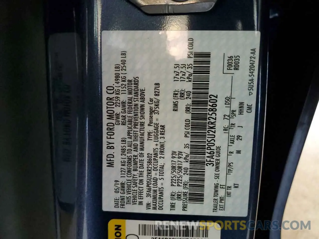 13 Photograph of a damaged car 3FA6P0SU2KR258602 FORD FUSION 2019