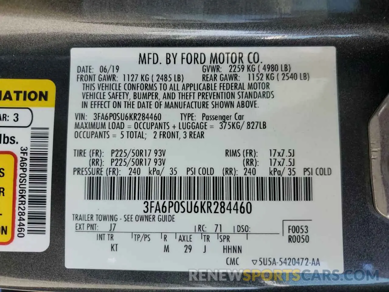 13 Фотография поврежденного автомобиля 3FA6P0SU6KR284460 FORD FUSION 2019