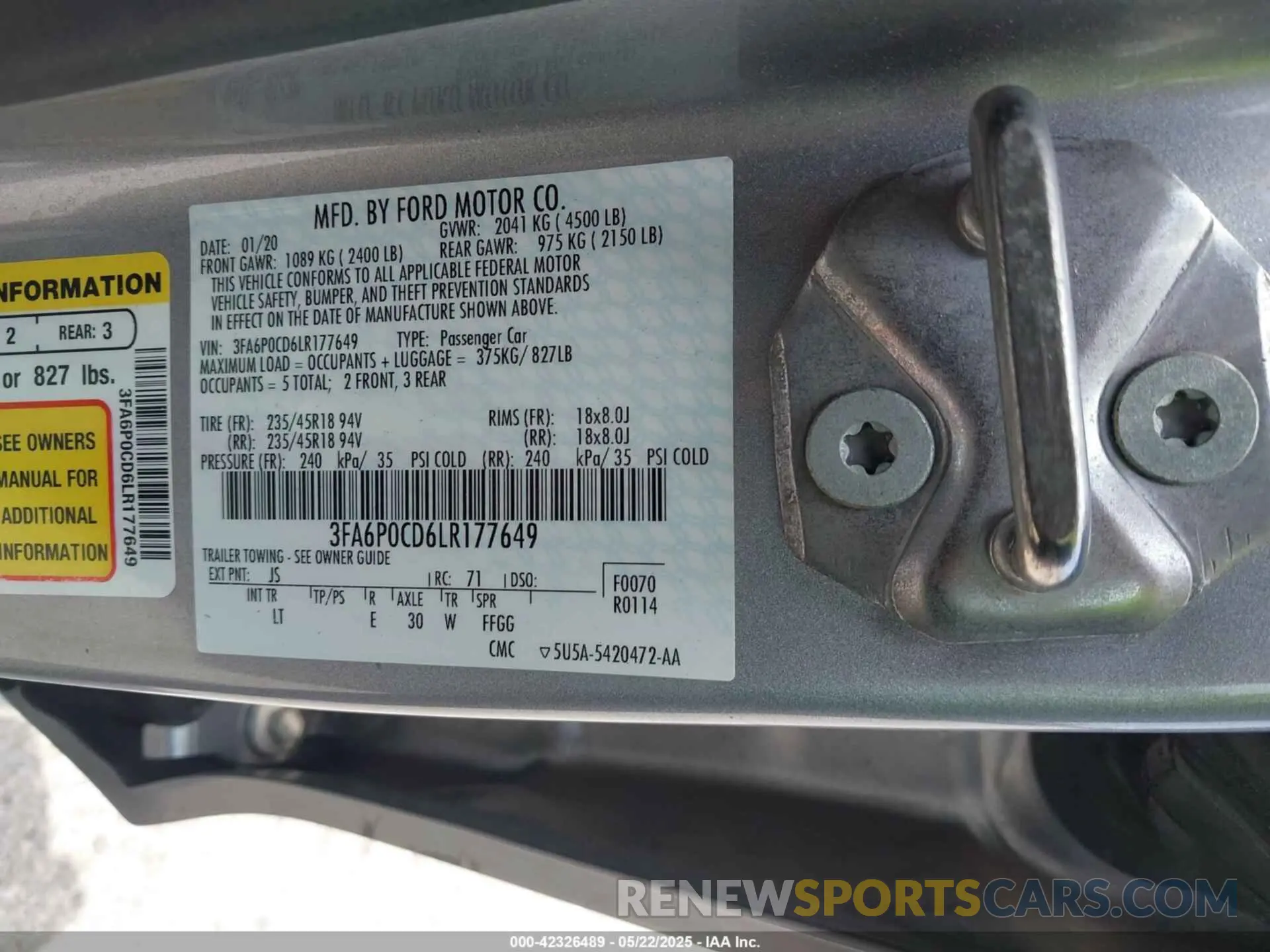 9 Photograph of a damaged car 3FA6P0CD6LR177649 FORD FUSION 2020