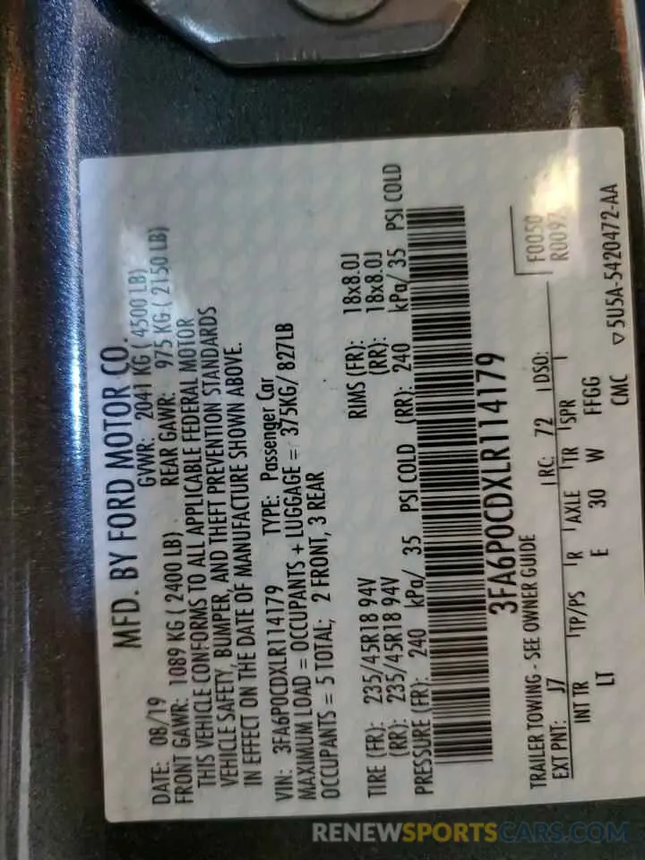 12 Фотография поврежденного автомобиля 3FA6P0CDXLR114179 FORD FUSION 2020