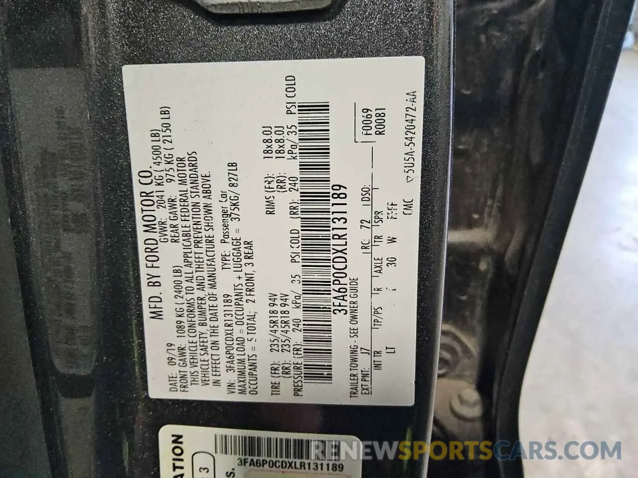 12 Фотография поврежденного автомобиля 3FA6P0CDXLR131189 FORD FUSION 2020