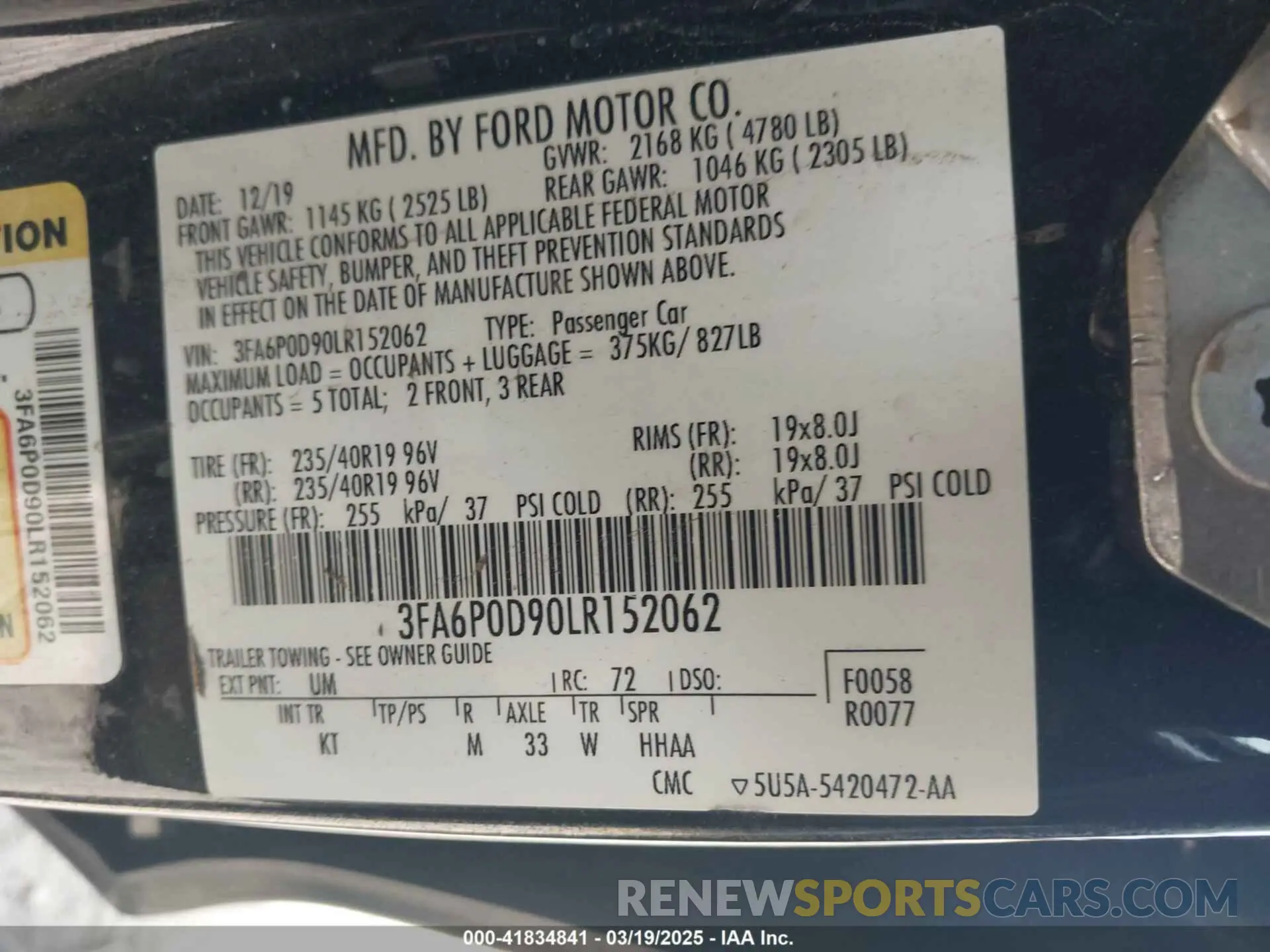 9 Photograph of a damaged car 3FA6P0D90LR152062 FORD FUSION 2020