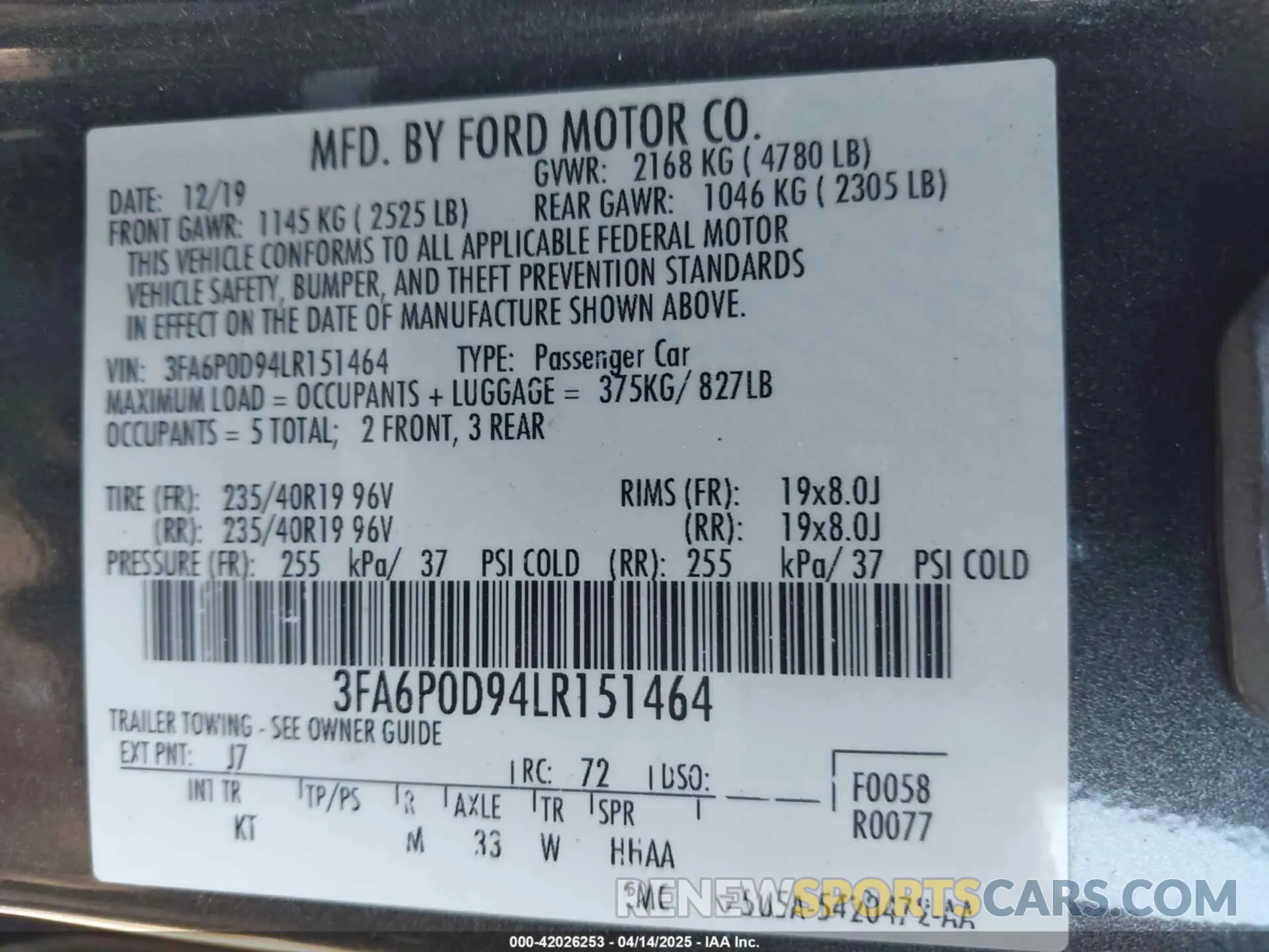9 Photograph of a damaged car 3FA6P0D94LR151464 FORD FUSION 2020