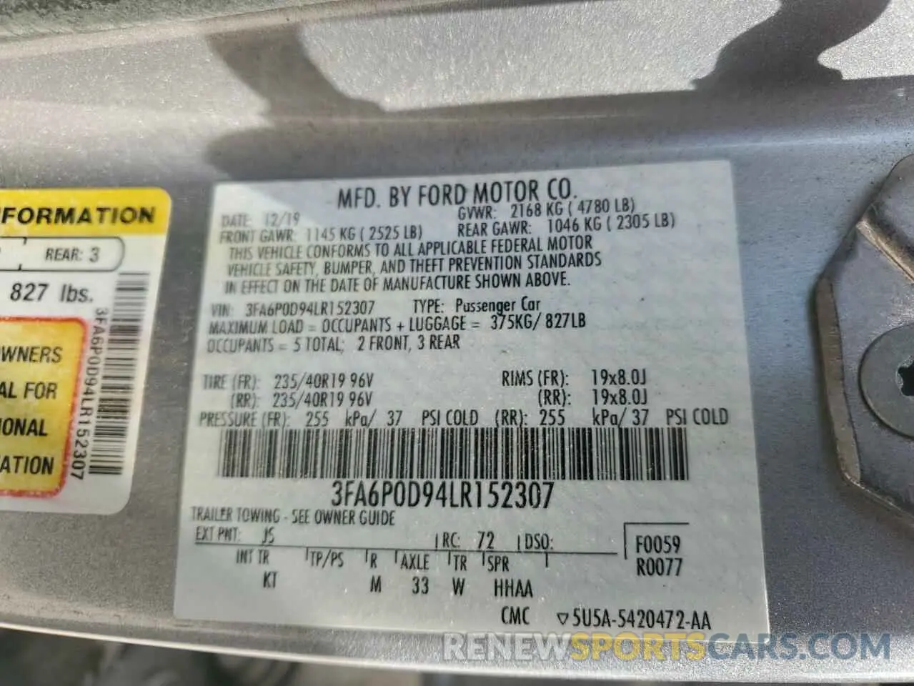 12 Фотография поврежденного автомобиля 3FA6P0D94LR152307 FORD FUSION 2020