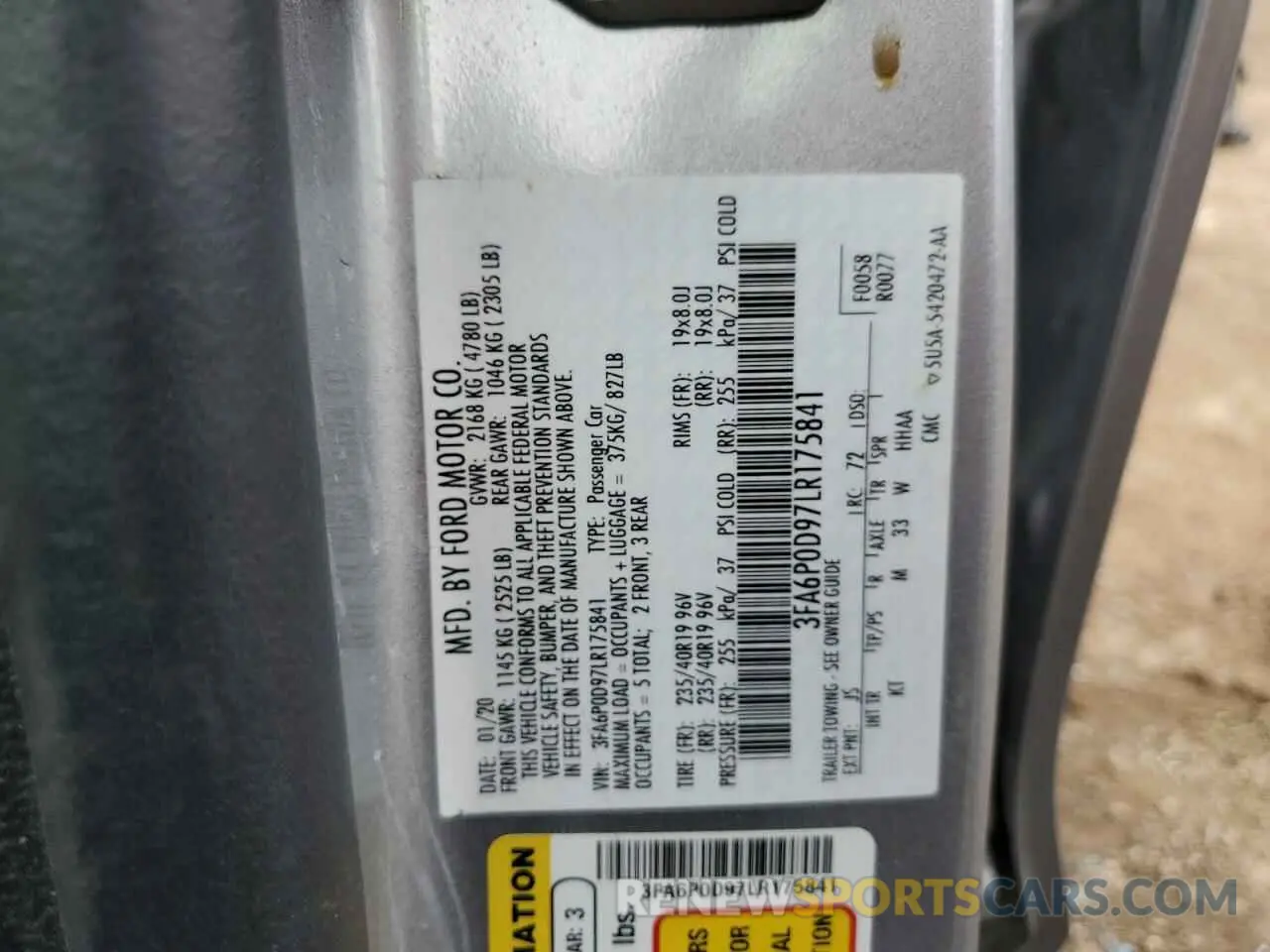 13 Фотография поврежденного автомобиля 3FA6P0D97LR175841 FORD FUSION 2020