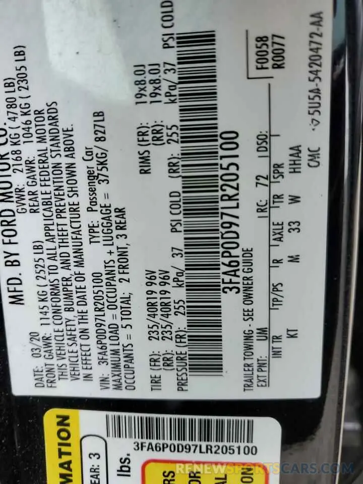 13 Фотография поврежденного автомобиля 3FA6P0D97LR205100 FORD FUSION 2020