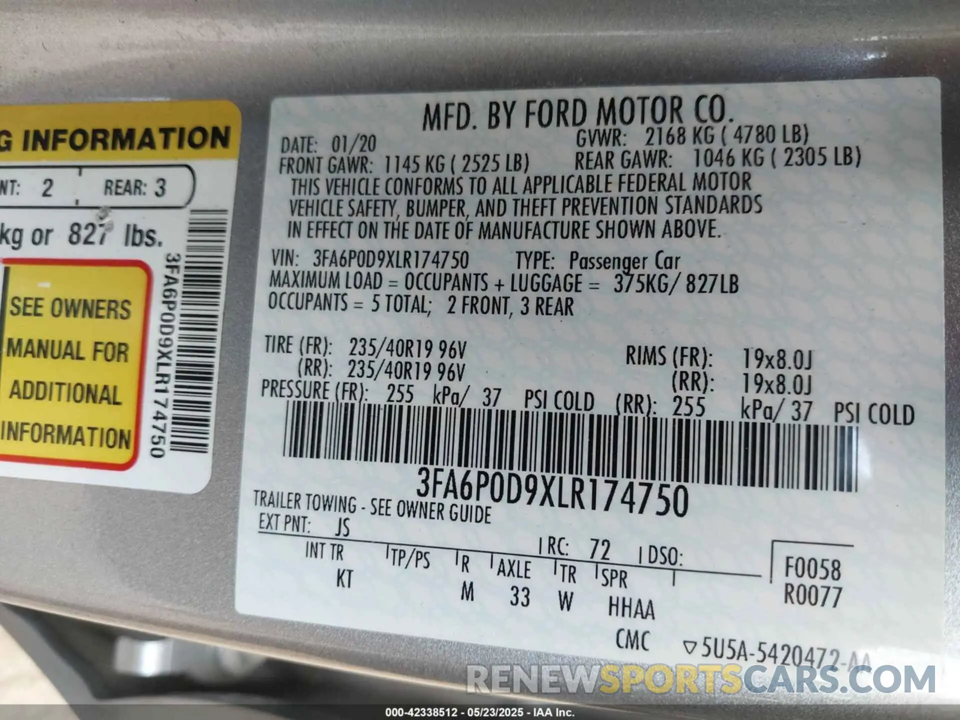 9 Photograph of a damaged car 3FA6P0D9XLR174750 FORD FUSION 2020