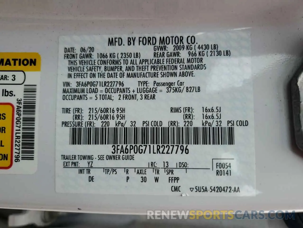 12 Photograph of a damaged car 3FA6P0G71LR227796 FORD FUSION 2020