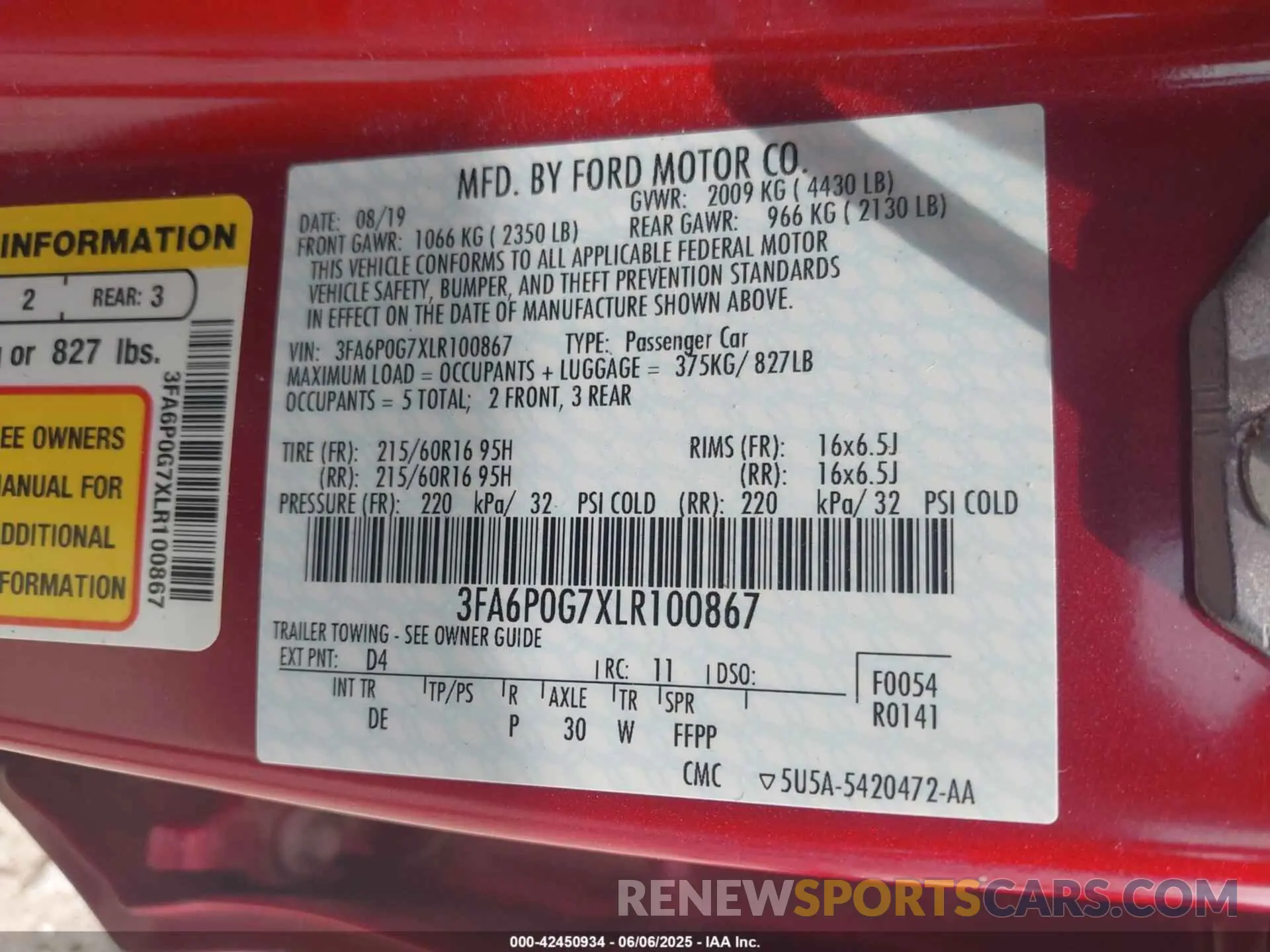9 Фотография поврежденного автомобиля 3FA6P0G7XLR100867 FORD FUSION 2020