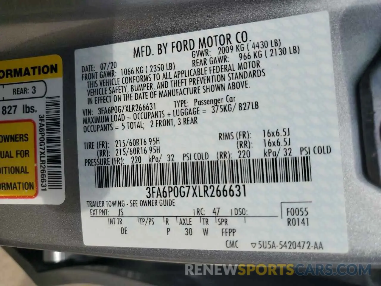 13 Фотография поврежденного автомобиля 3FA6P0G7XLR266631 FORD FUSION 2020