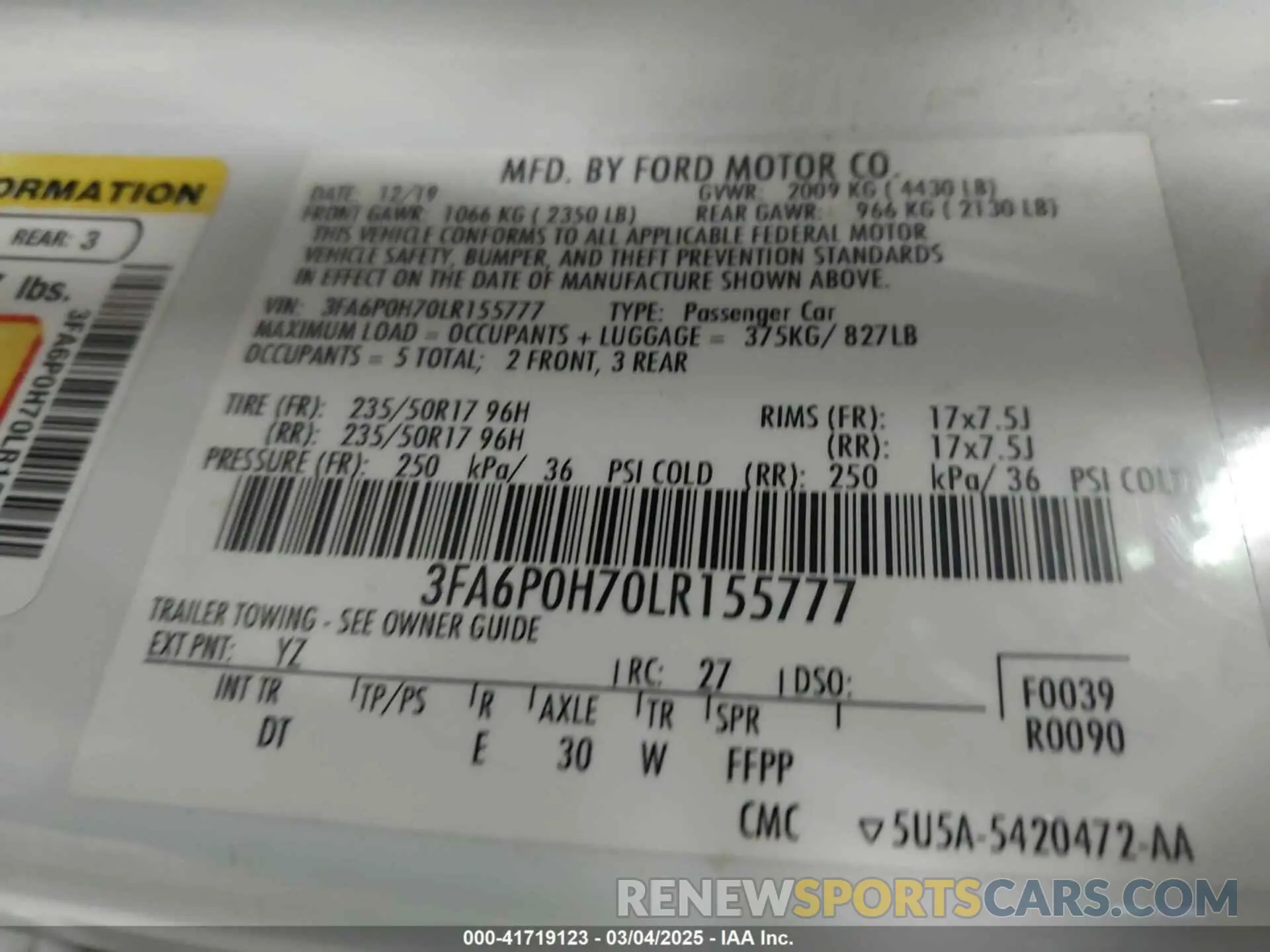 9 Фотография поврежденного автомобиля 3FA6P0H70LR155777 FORD FUSION 2020
