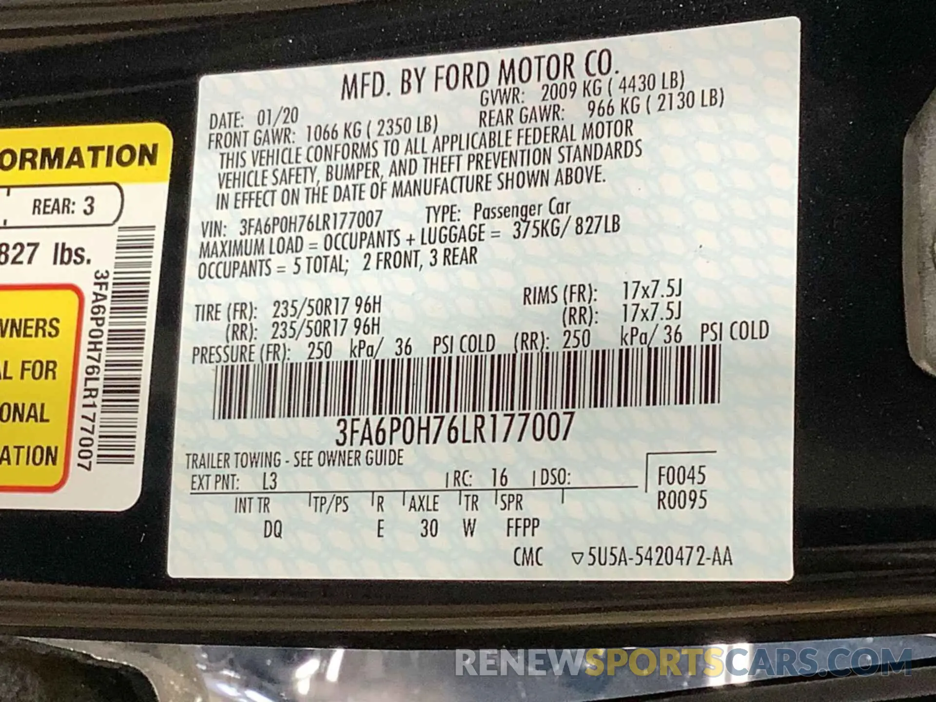 3 Фотография поврежденного автомобиля 3FA6P0H76LR177007 FORD FUSION 2020