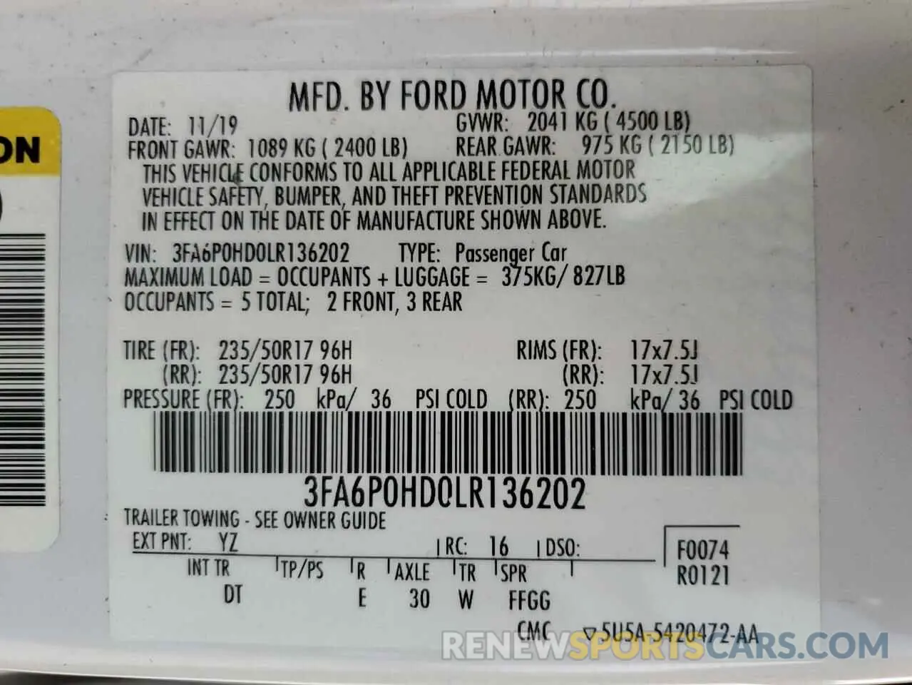 13 Фотография поврежденного автомобиля 3FA6P0HD0LR136202 FORD FUSION 2020