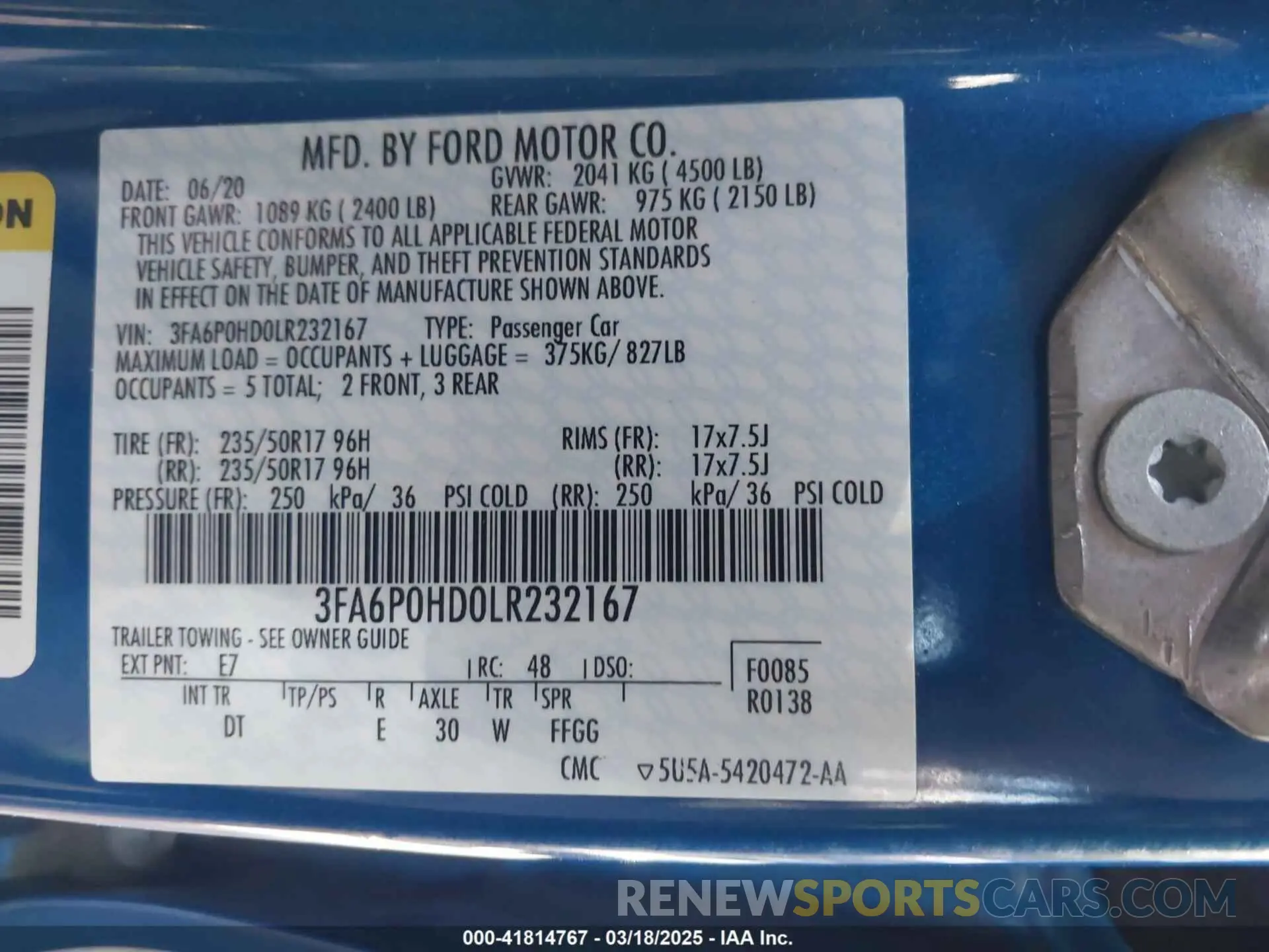 9 Фотография поврежденного автомобиля 3FA6P0HD0LR232167 FORD FUSION 2020