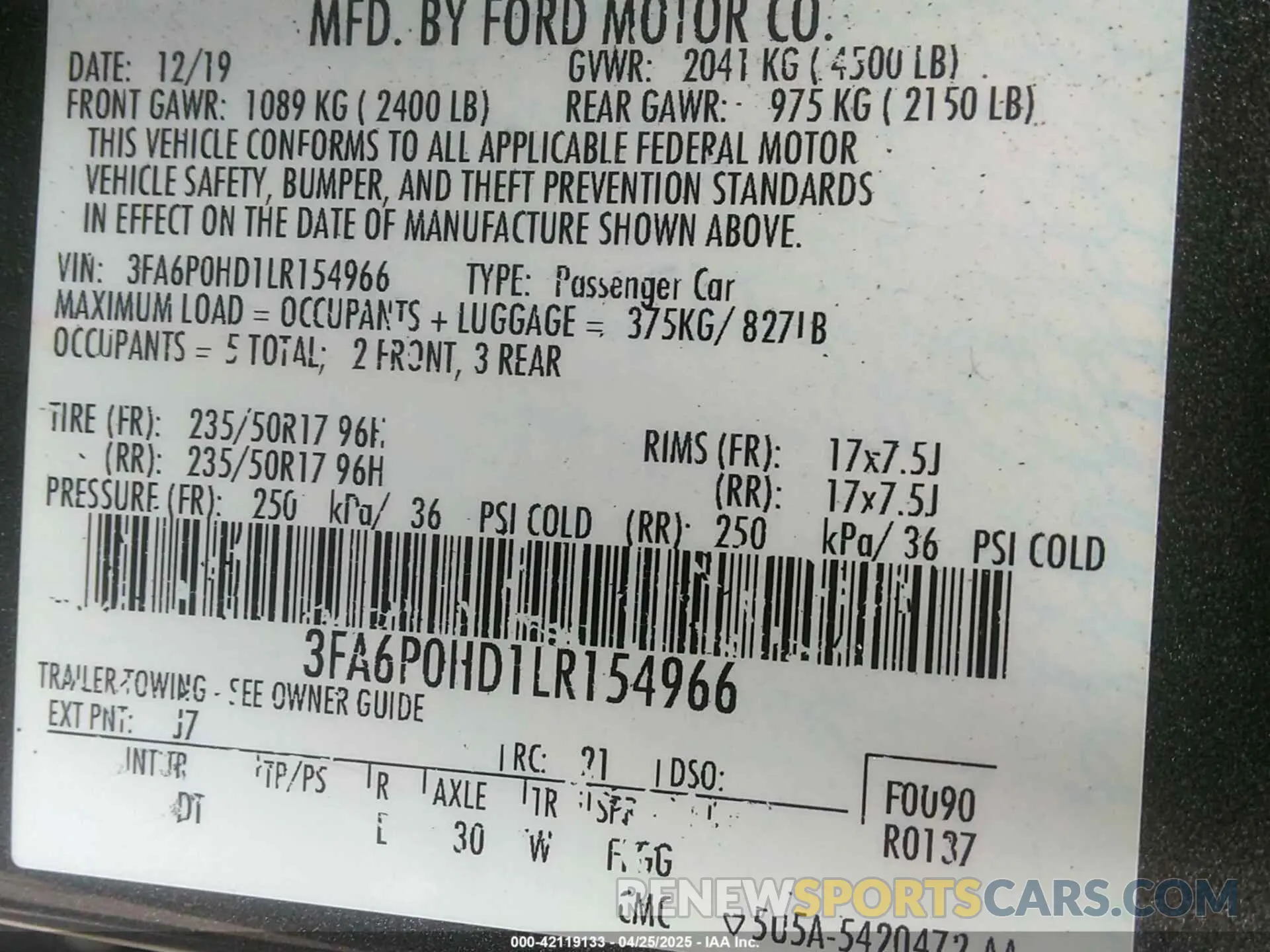 9 Фотография поврежденного автомобиля 3FA6P0HD1LR154966 FORD FUSION 2020