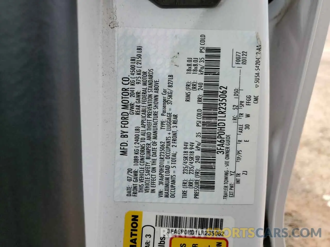 12 Фотография поврежденного автомобиля 3FA6P0HD1LR235062 FORD FUSION 2020
