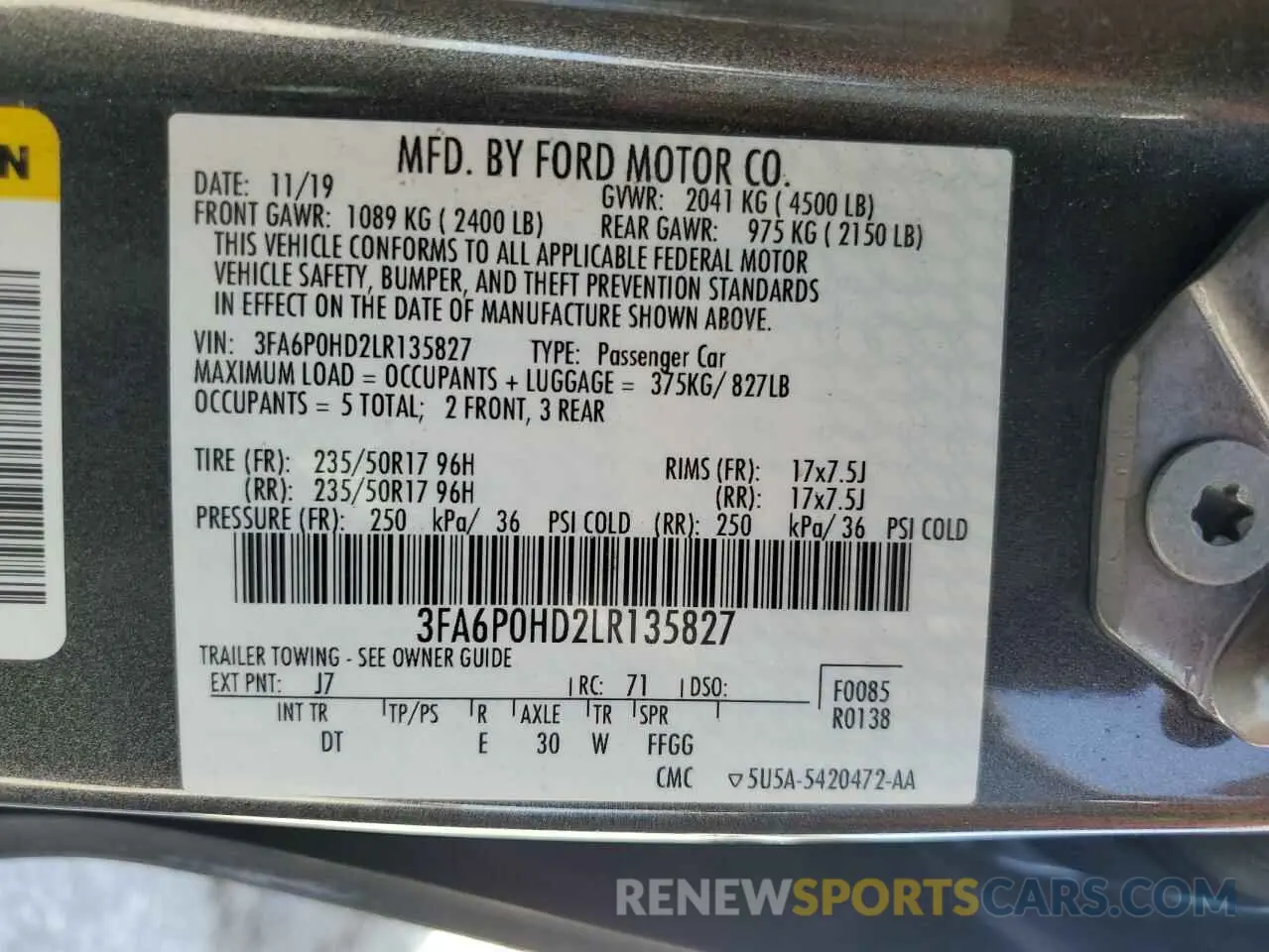 13 Фотография поврежденного автомобиля 3FA6P0HD2LR135827 FORD FUSION 2020