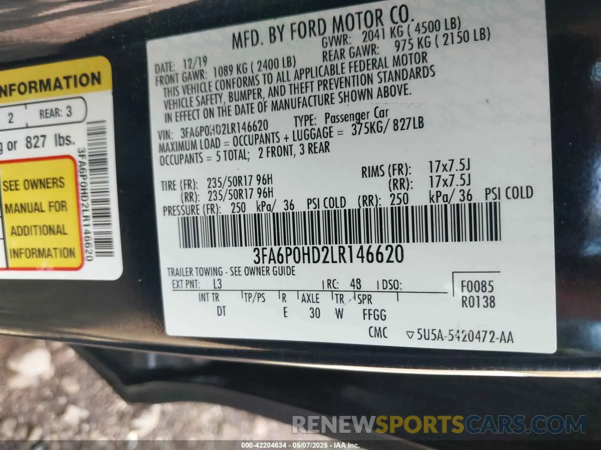 9 Photograph of a damaged car 3FA6P0HD2LR146620 FORD FUSION 2020