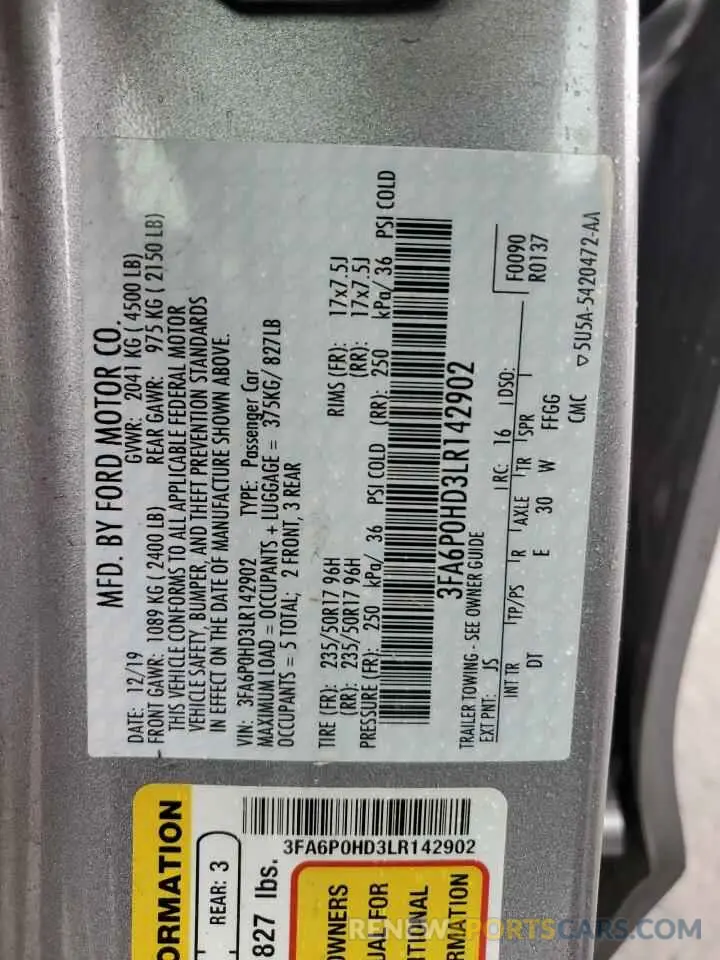 12 Фотография поврежденного автомобиля 3FA6P0HD3LR142902 FORD FUSION 2020