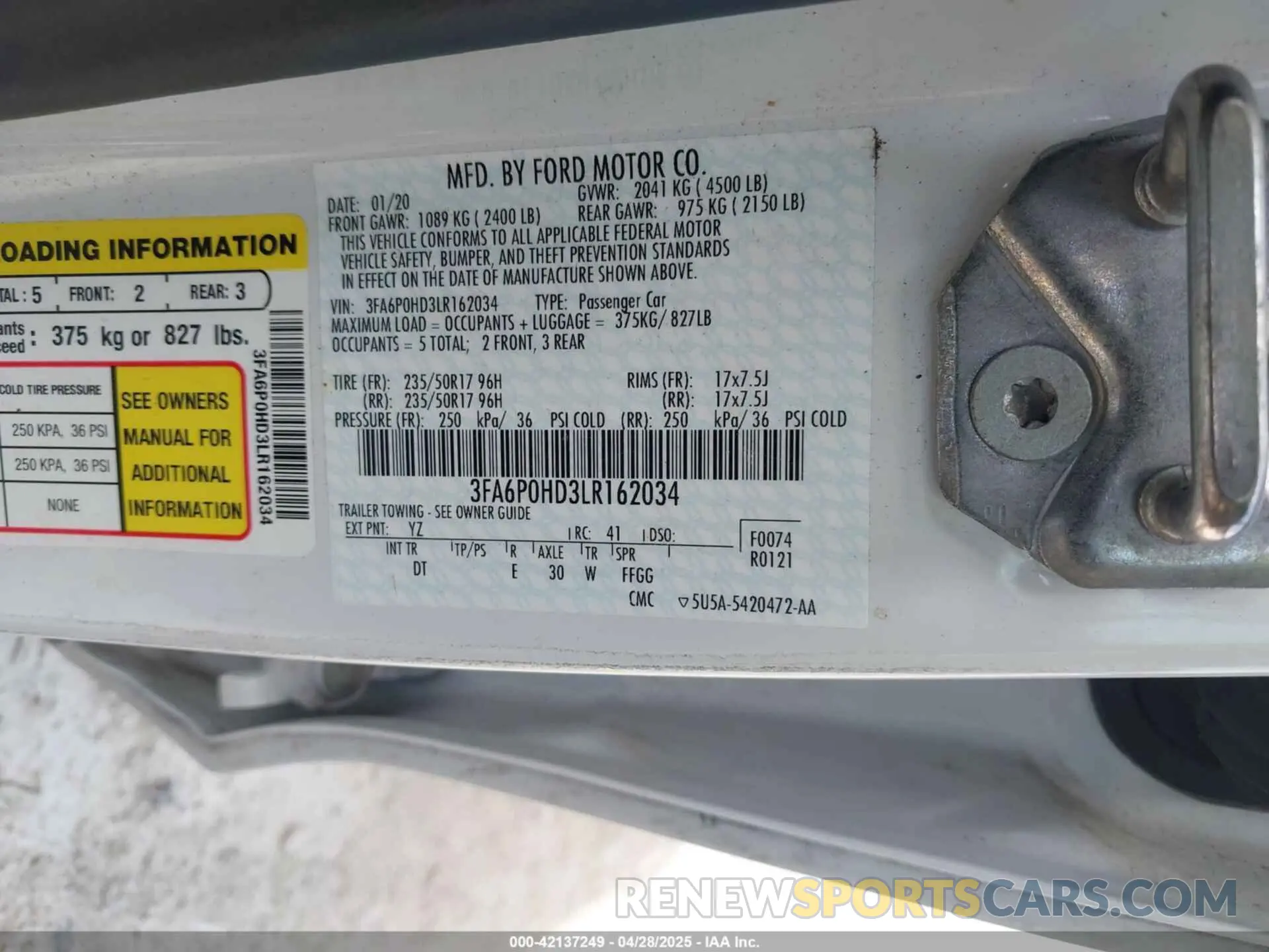 9 Photograph of a damaged car 3FA6P0HD3LR162034 FORD FUSION 2020