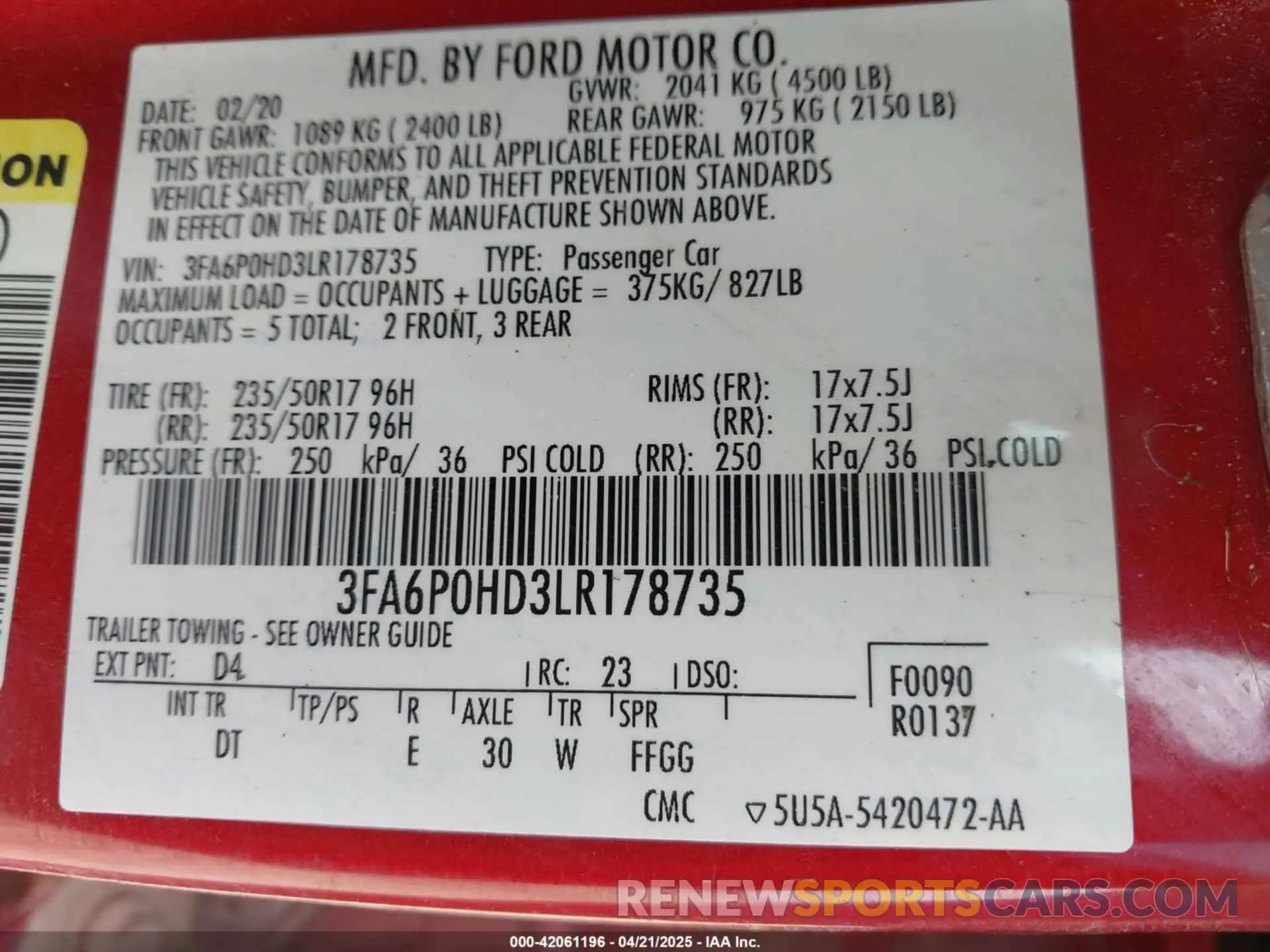 9 Фотография поврежденного автомобиля 3FA6P0HD3LR178735 FORD FUSION 2020