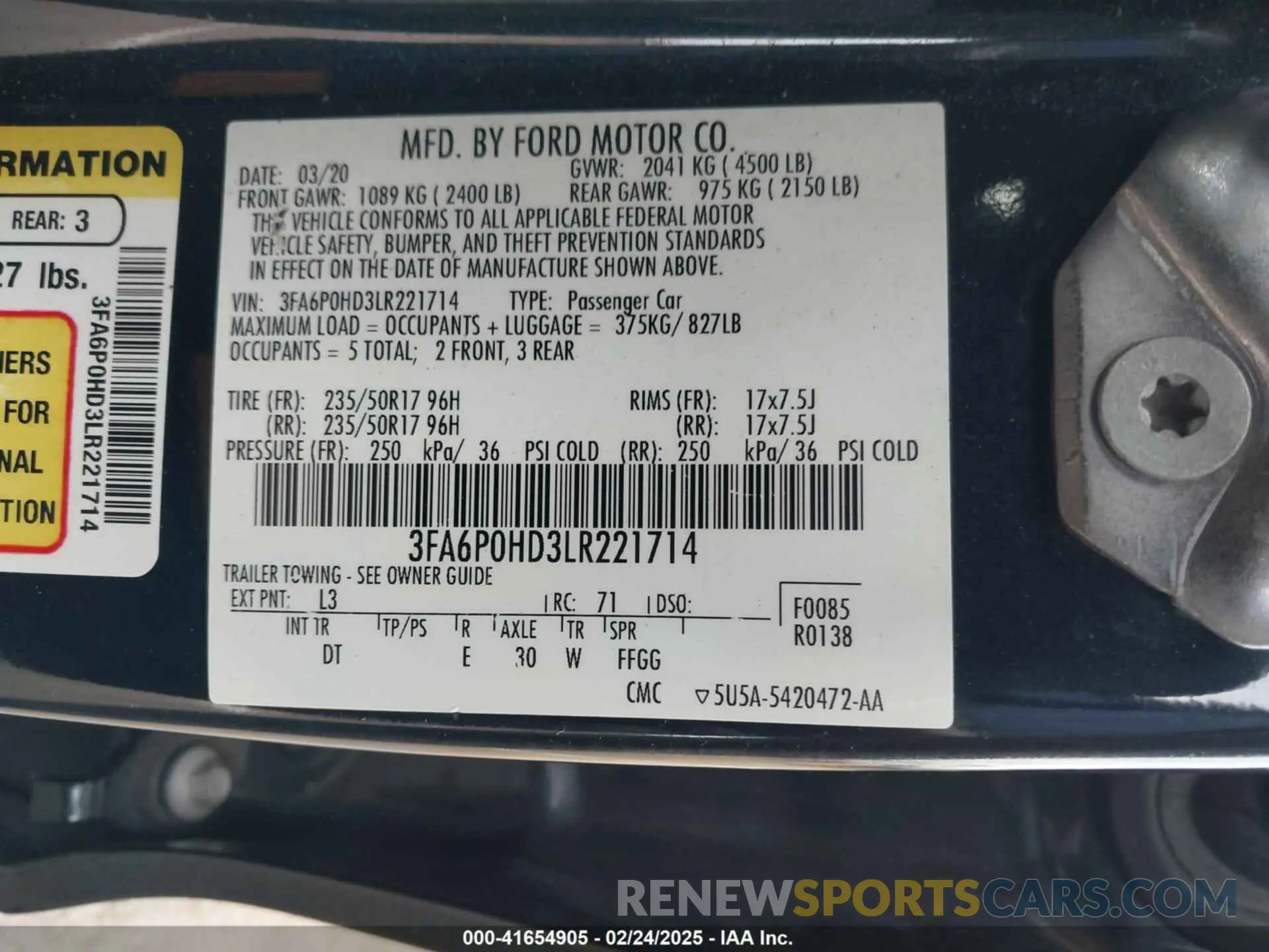 9 Photograph of a damaged car 3FA6P0HD3LR221714 FORD FUSION 2020
