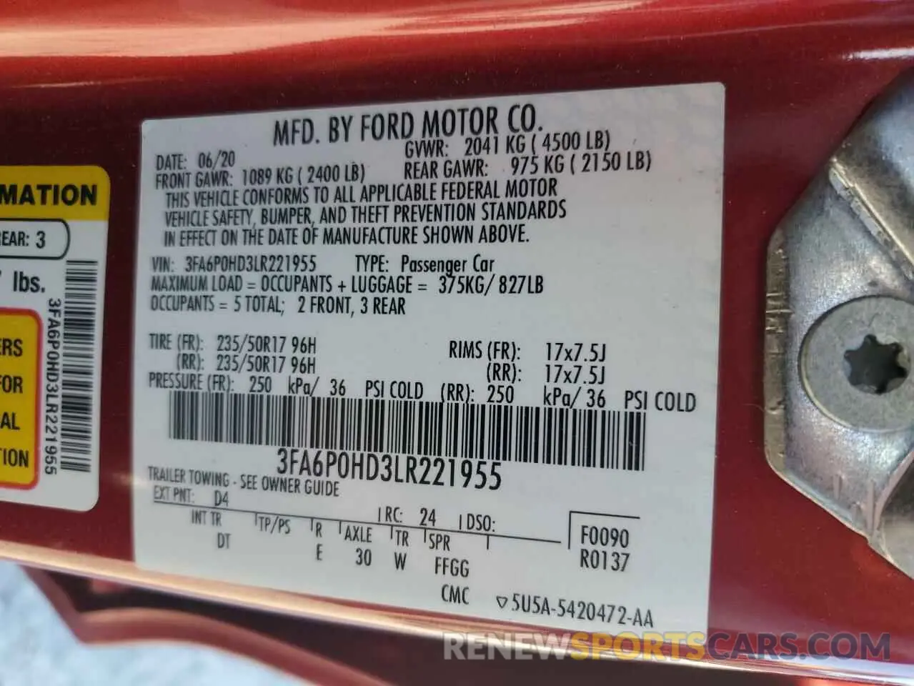 14 Фотография поврежденного автомобиля 3FA6P0HD3LR221955 FORD FUSION 2020