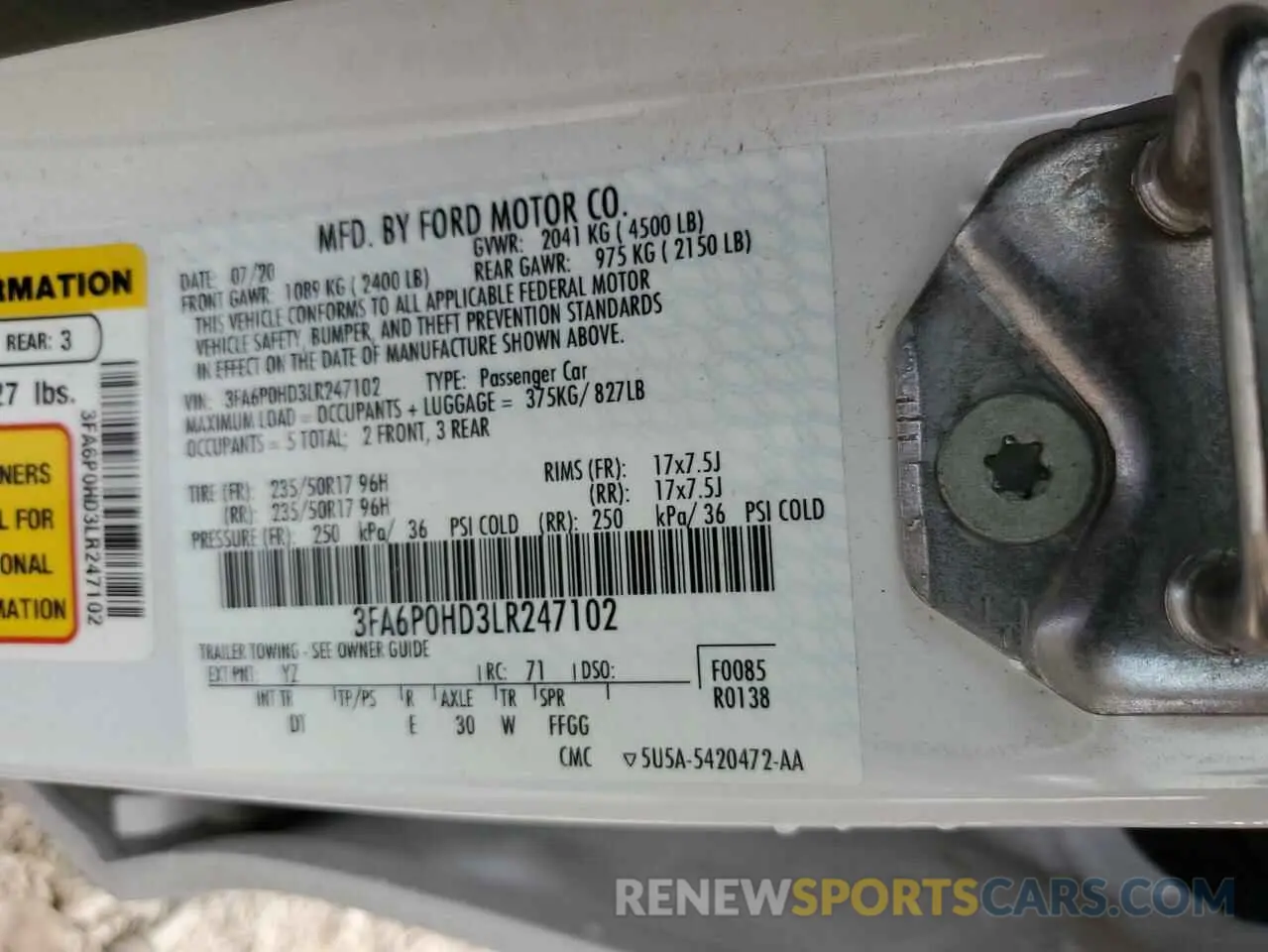 13 Фотография поврежденного автомобиля 3FA6P0HD3LR247102 FORD FUSION 2020