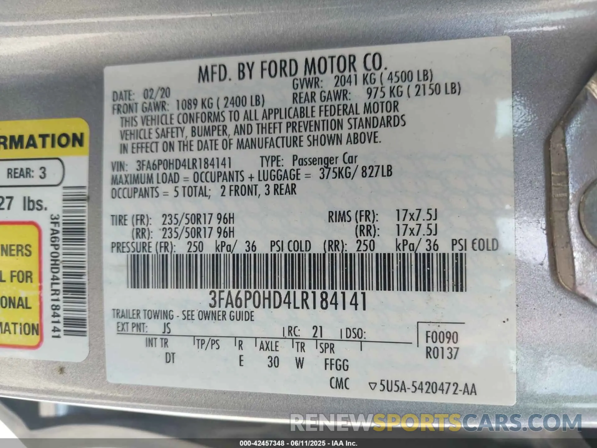 9 Photograph of a damaged car 3FA6P0HD4LR184141 FORD FUSION 2020