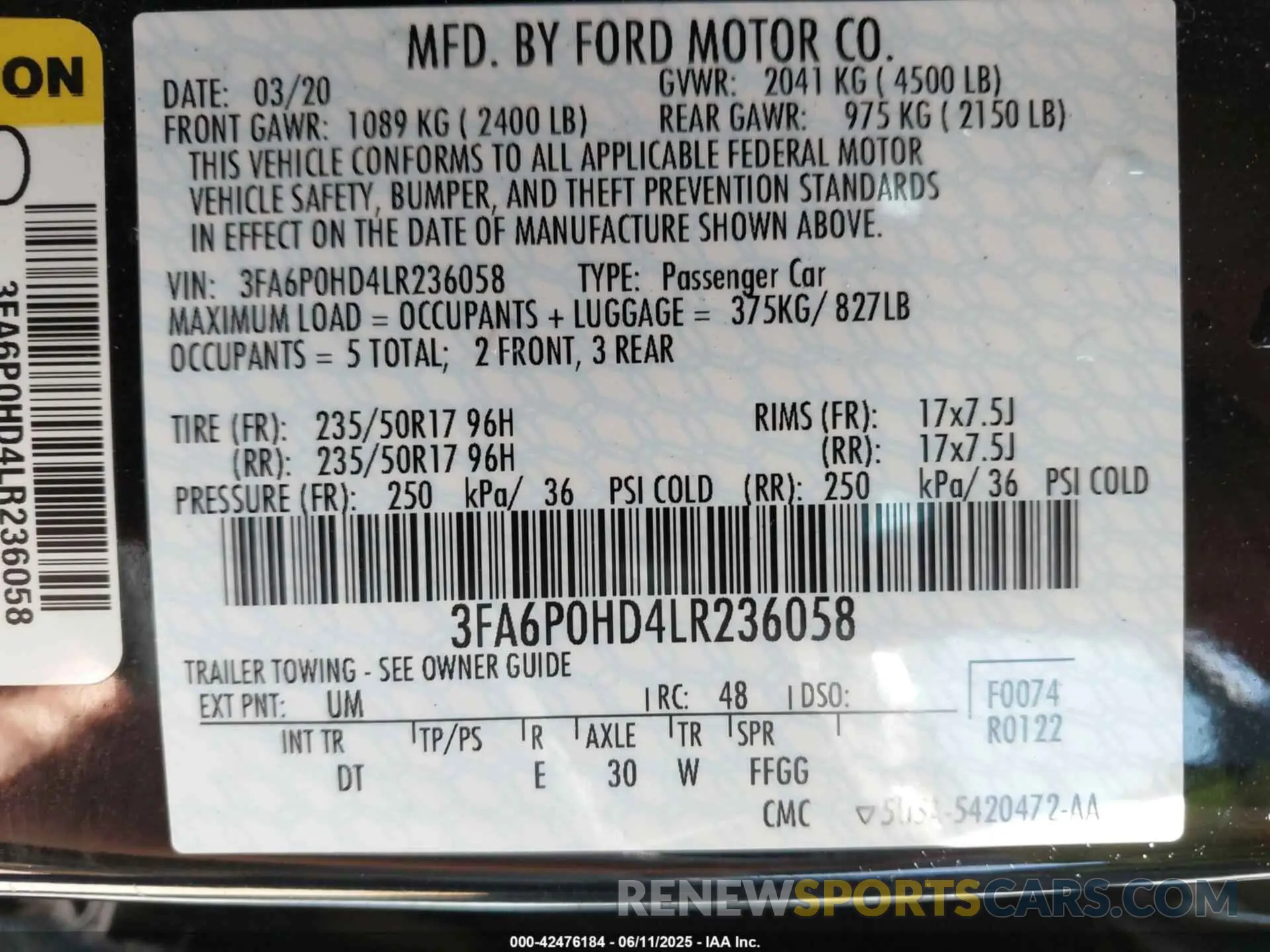 9 Photograph of a damaged car 3FA6P0HD4LR236058 FORD FUSION 2020