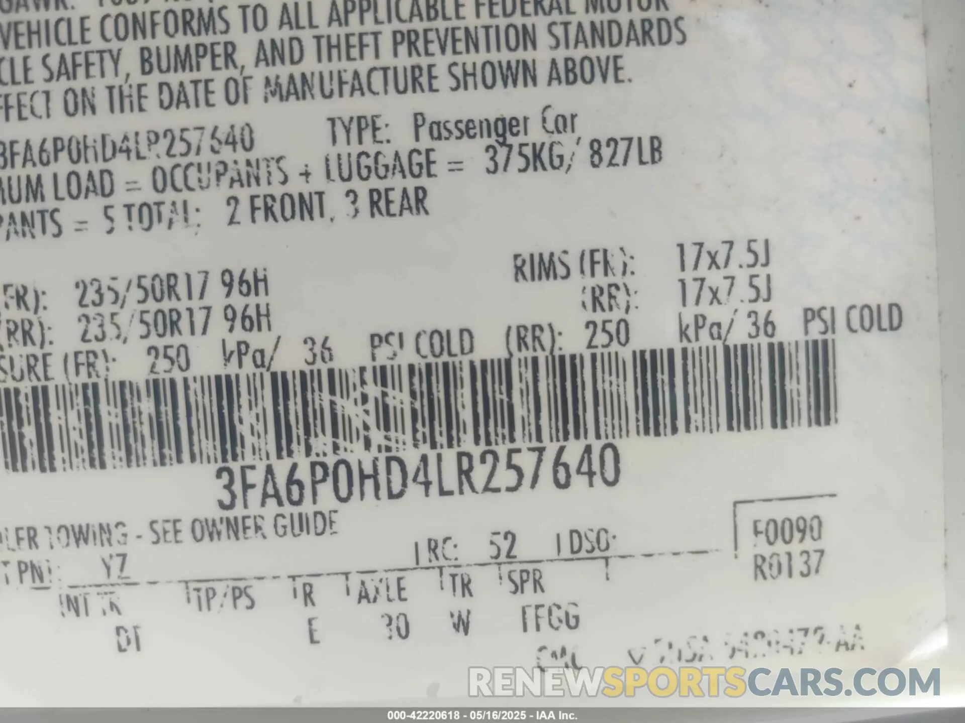 9 Фотография поврежденного автомобиля 3FA6P0HD4LR257640 FORD FUSION 2020