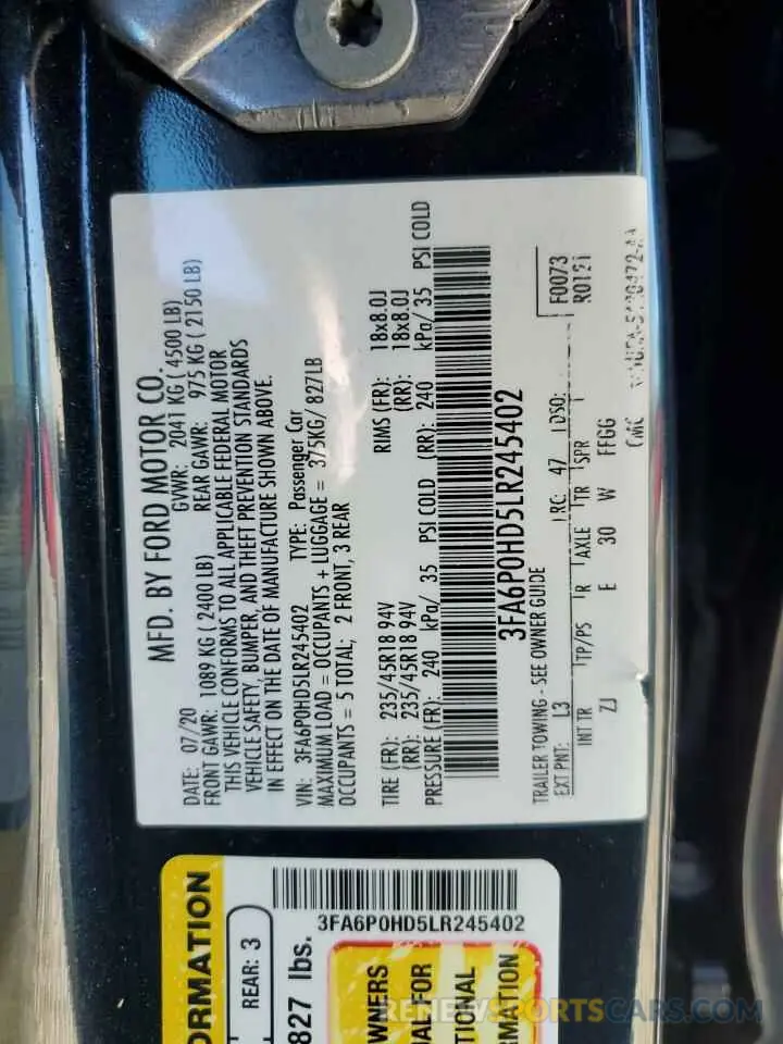 13 Фотография поврежденного автомобиля 3FA6P0HD5LR245402 FORD FUSION 2020