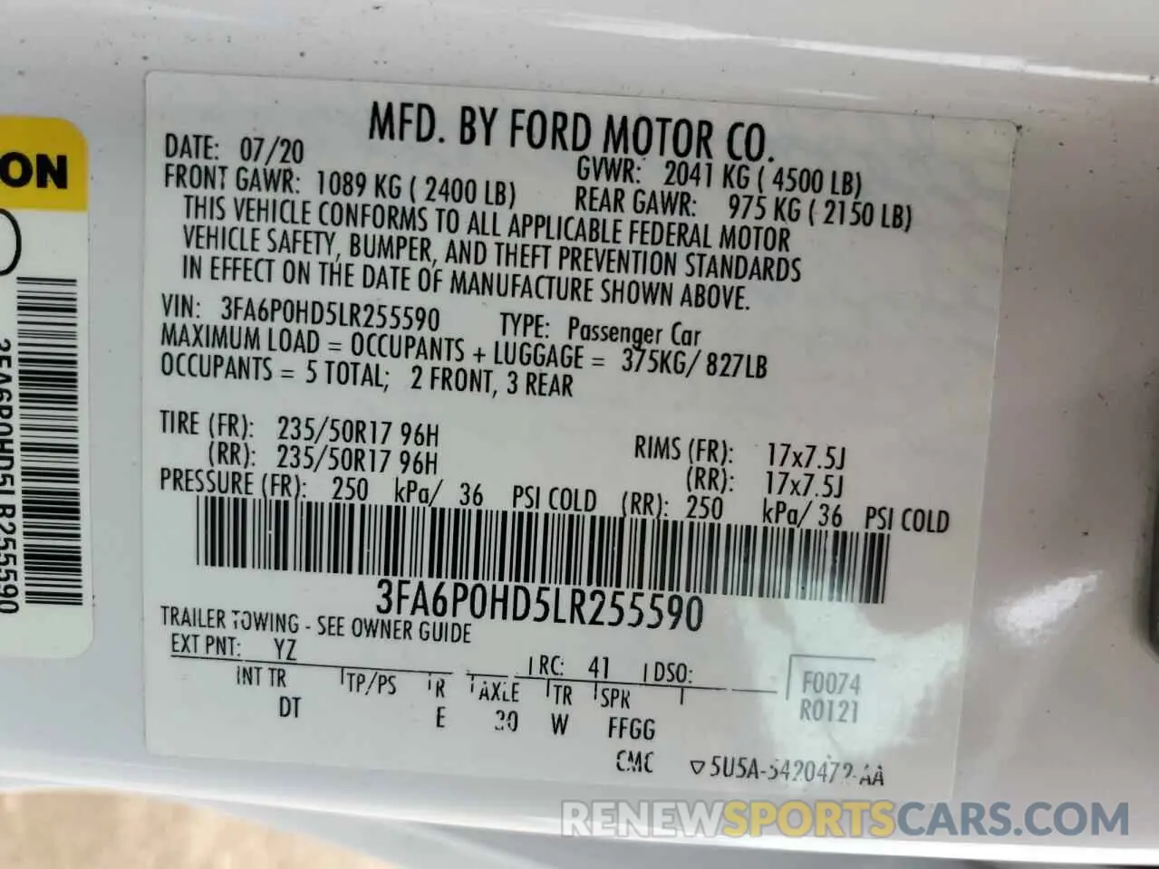 12 Фотография поврежденного автомобиля 3FA6P0HD5LR255590 FORD FUSION 2020