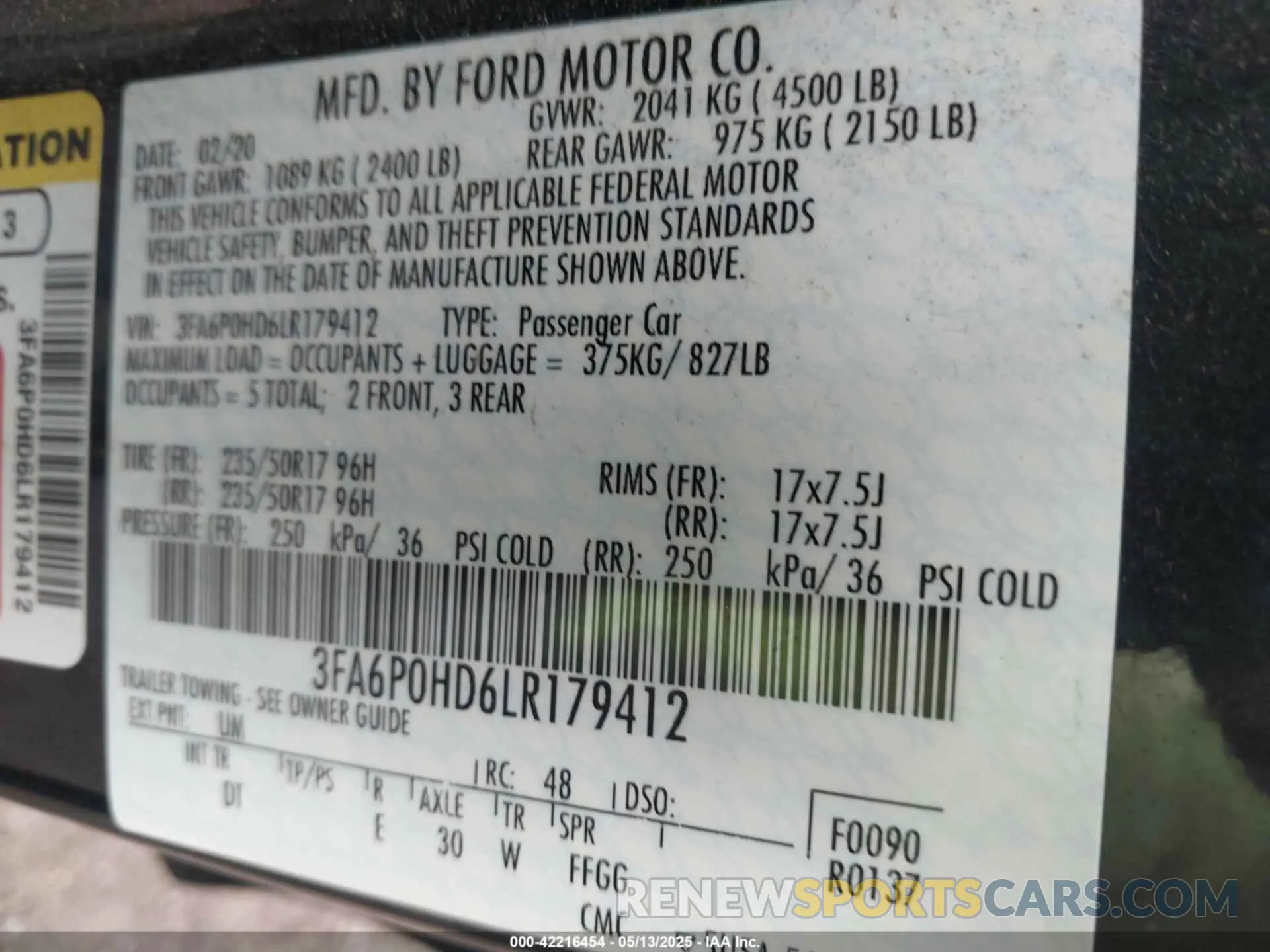 9 Photograph of a damaged car 3FA6P0HD6LR179412 FORD FUSION 2020