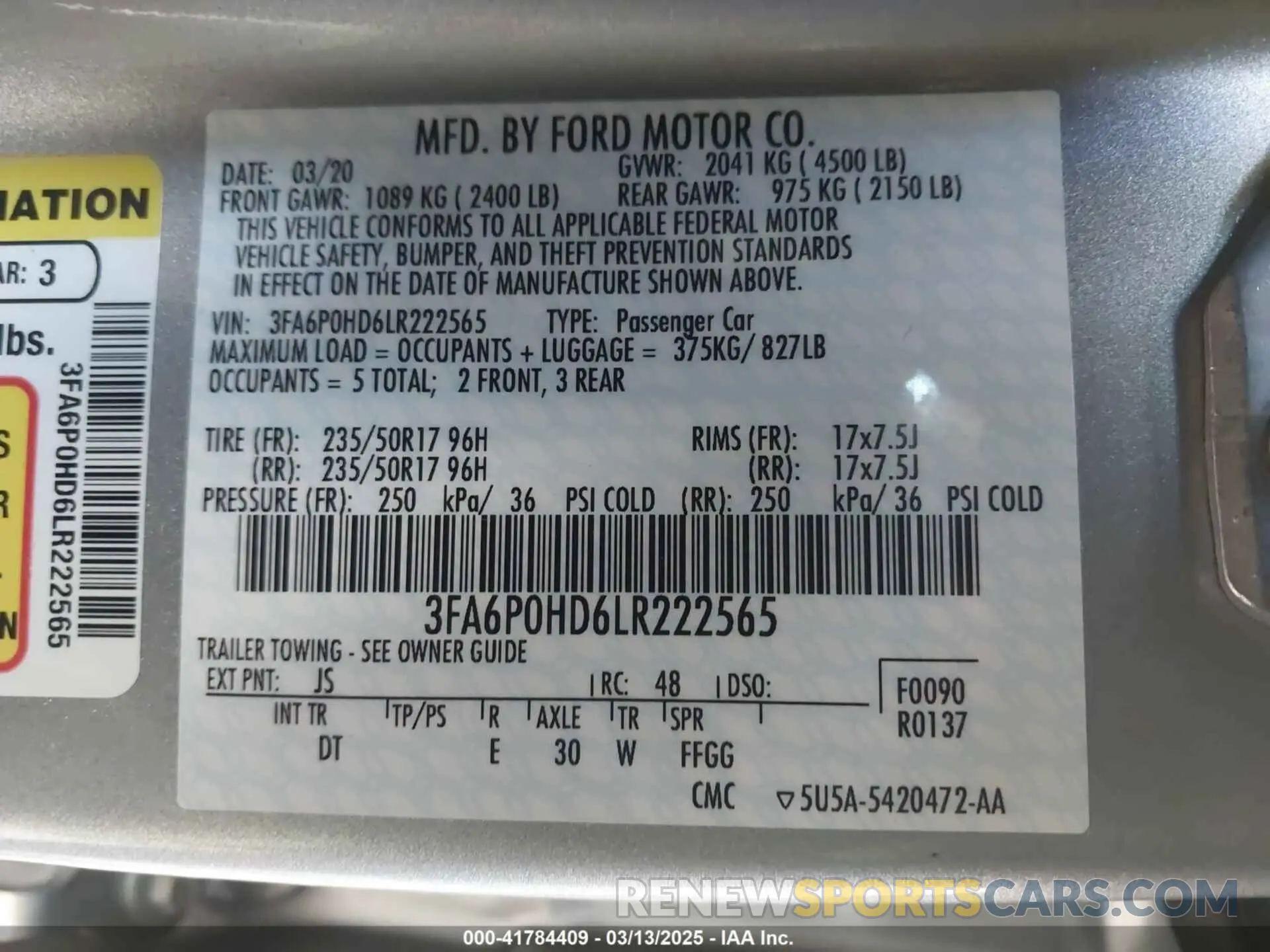 9 Фотография поврежденного автомобиля 3FA6P0HD6LR222565 FORD FUSION 2020