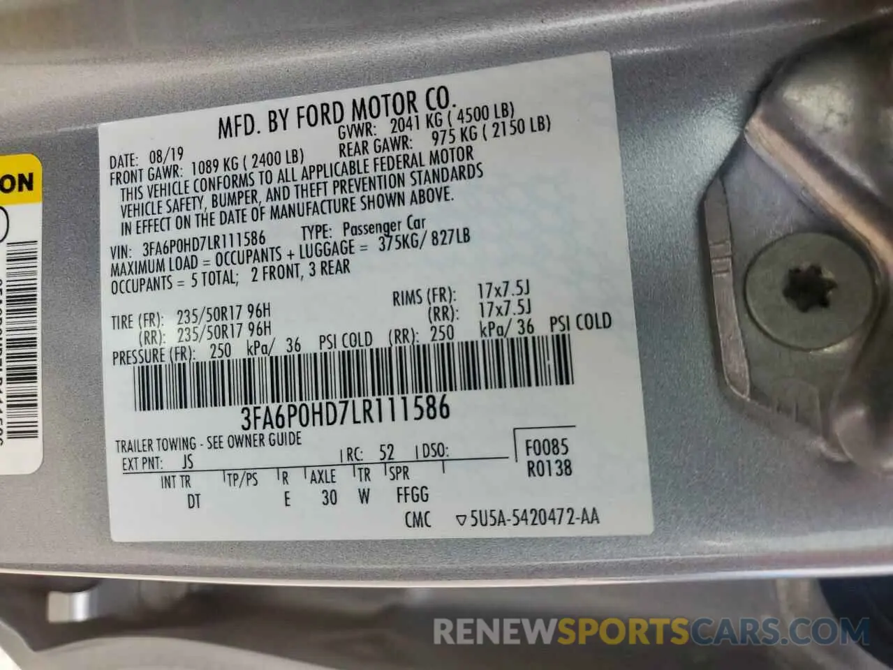 13 Фотография поврежденного автомобиля 3FA6P0HD7LR111586 FORD FUSION 2020