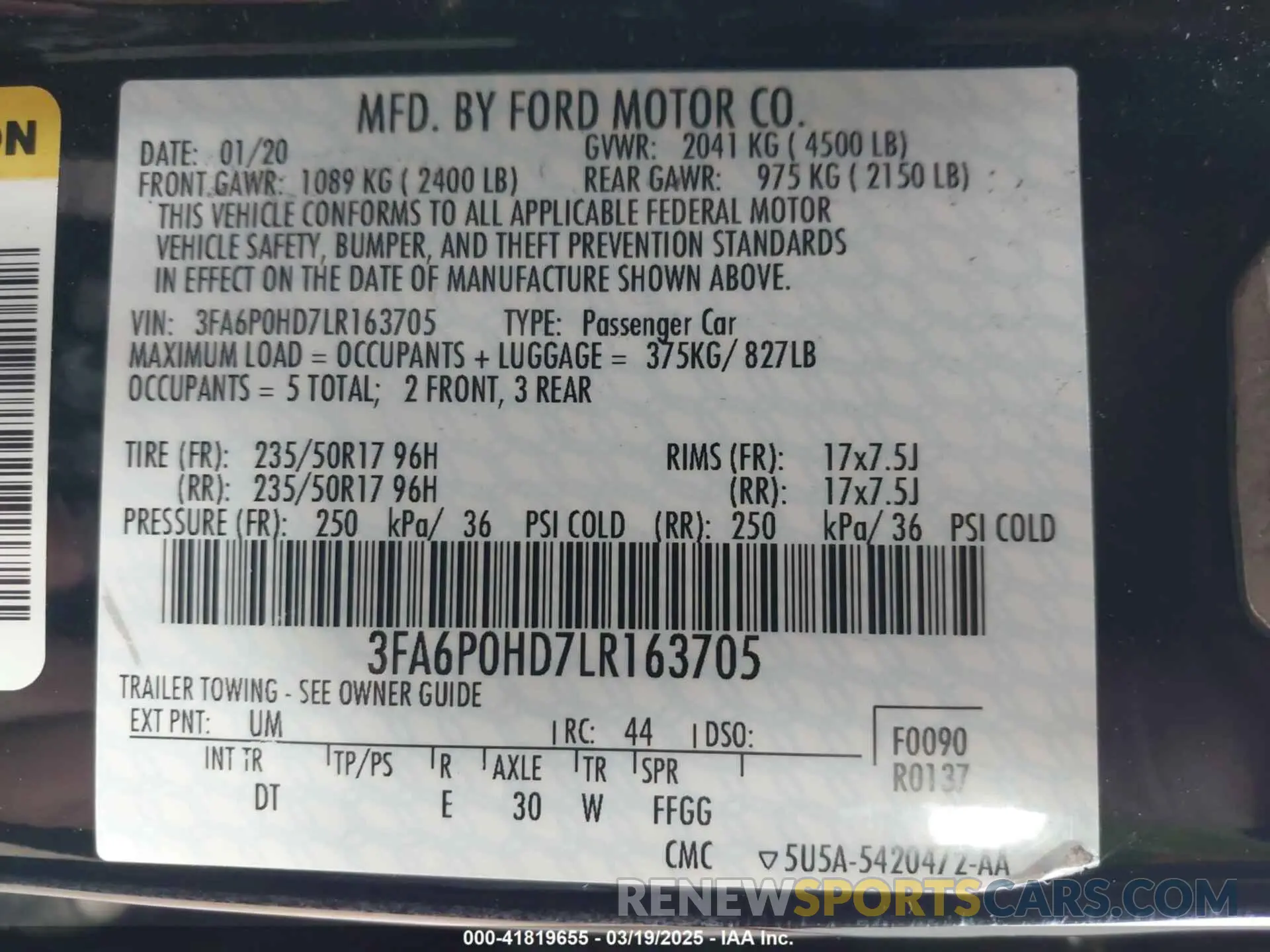 9 Photograph of a damaged car 3FA6P0HD7LR163705 FORD FUSION 2020