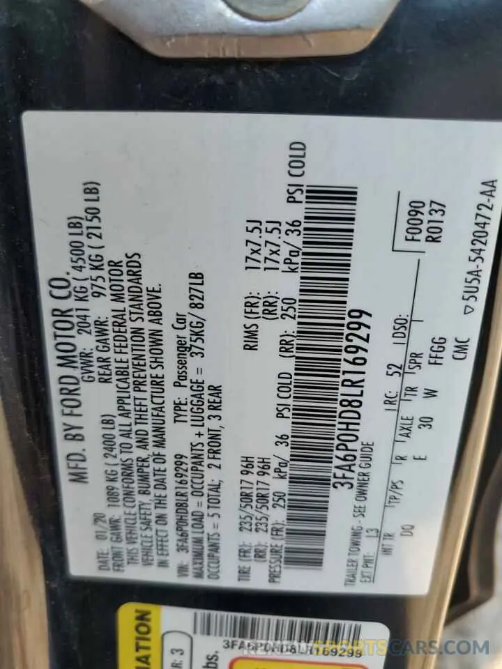 12 Фотография поврежденного автомобиля 3FA6P0HD8LR169299 FORD FUSION 2020