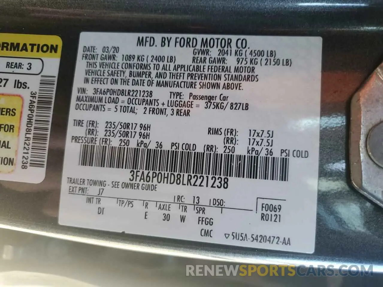 12 Фотография поврежденного автомобиля 3FA6P0HD8LR221238 FORD FUSION 2020
